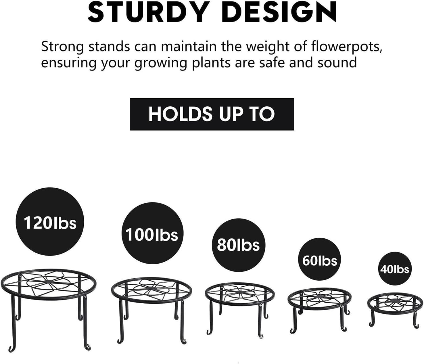 Yharnamite 5 Pcs Metal Plant Stands, Plant Stand, Heavy Duty Flower Pot Holder Rack, Outdoor Indoor Planter round Shelf for Home, Patio & Garden Decor image number 6