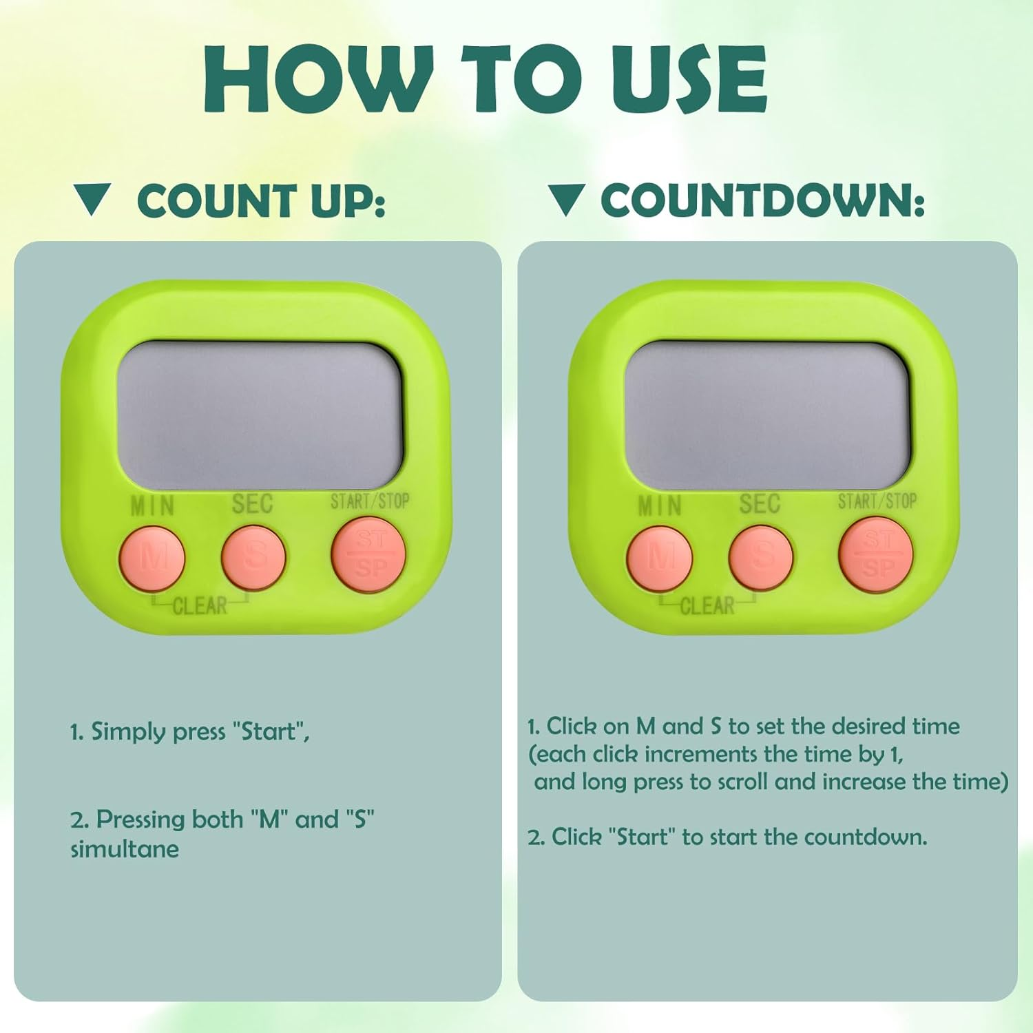 4Pcs Kitchen Timer Digital, Geeric 99 Min Visual Timer for Kids +2 Sticker Coloful Stand/Back Magnetic Silent Clock Time Management Assistant Desk Visual Clock for Cooking, Classroom, Office image number 1