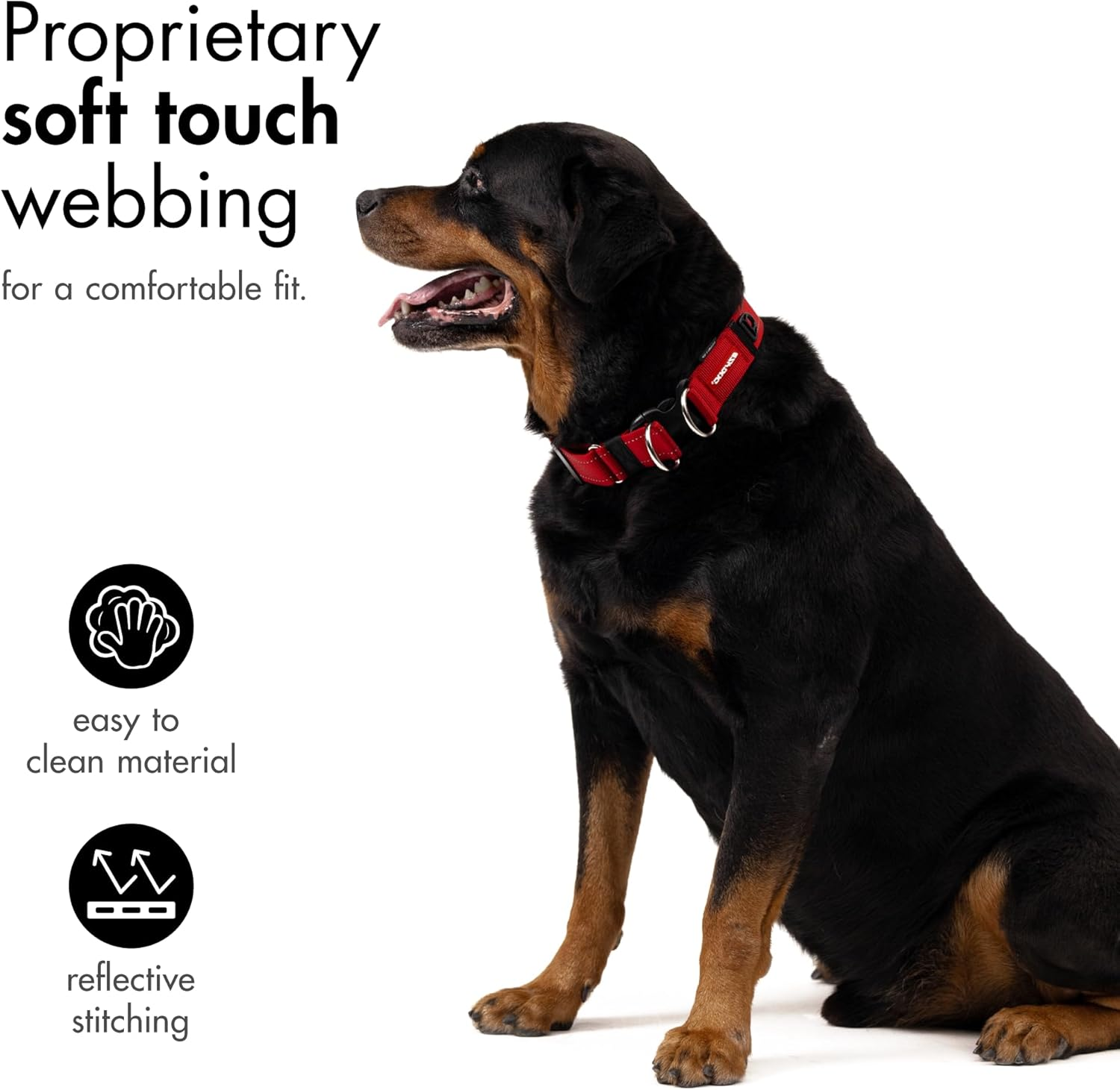 Ezydog Double up Dog Collar - Premium Nylon Webbing Collars for Dogs - Reflective, Comfortable - Attach Leash to Both Stainless Steel D Rings for Extra Strength & Security (XL, Black) image number 5