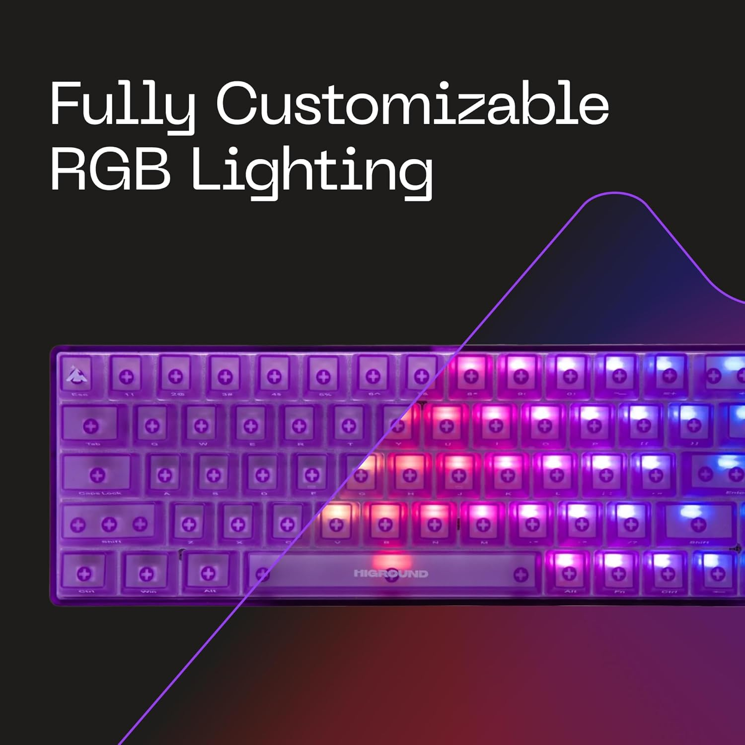 Higround Crystal Amethyst Basecamp 65% Mechanical Keyboard, White Flame Switches for Precision, Programable RGB, Translucent, Smooth Typing, Hot-Swappable, Deep Thocc Dual Silicone Dampening image number 7