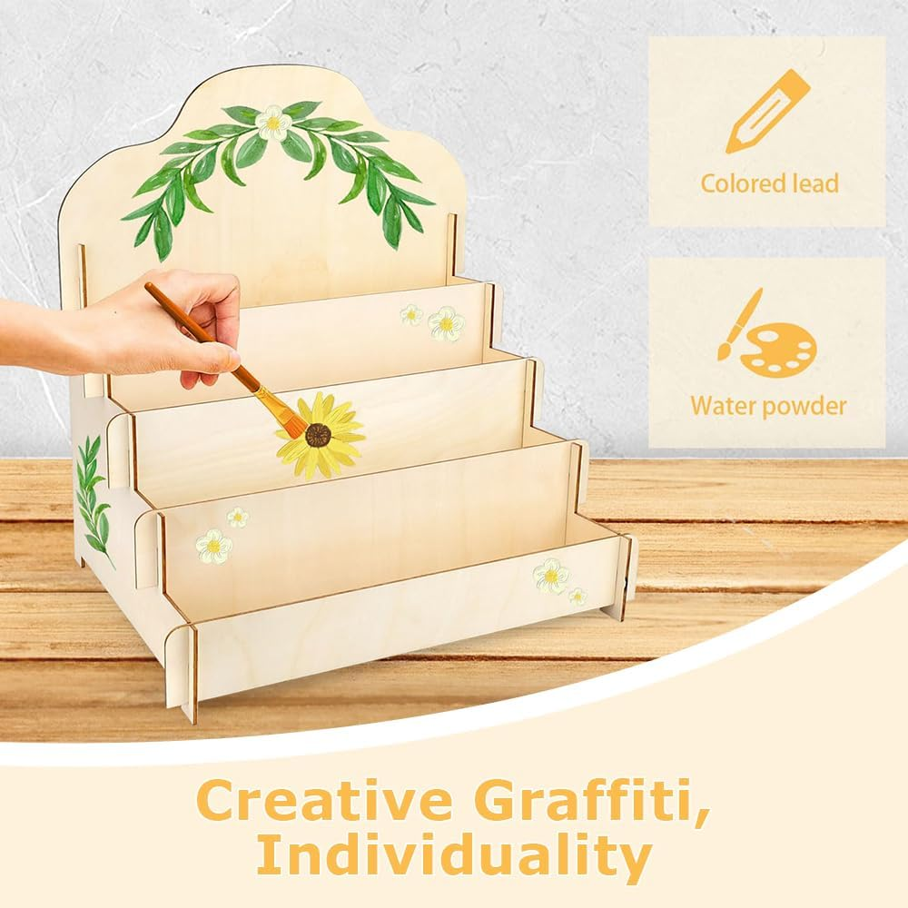 4-Tier Greeting Card Holder with Durable Material, Wooden Card Display Stand, Portable Cardboard Sticker Display Rack, Photo Card Organizer Stand, Suitable for Collector, Pictures, Brochure image number 3