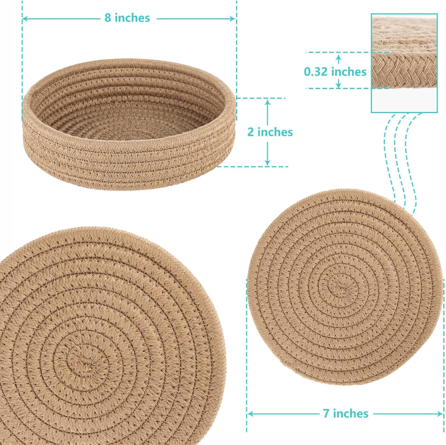 Trivets for Hot Dishes, Trivets for Hot Pots and Pans, Heat Resistant Hot Pads with Storage Basket, Pot Holders for Kitchen, Home Essentials, Farmhouse Decor (Khaki 4 PCS) - Blue image number 3