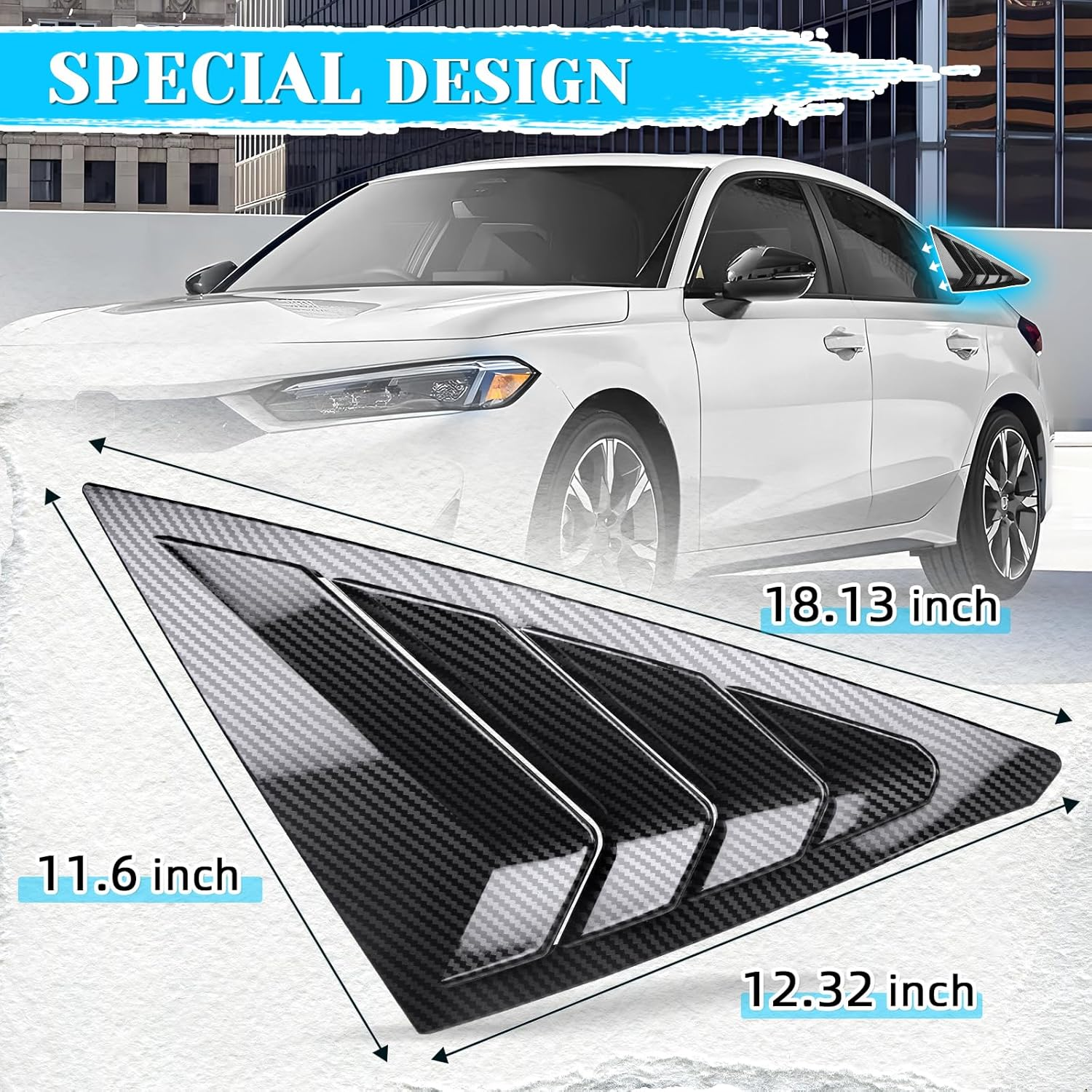 Alicatong Rear Side Window Louvers for 11Th Gen Civic Hatchback Type R Compatible with Honda Civic 2025 2024 2023 2022 Exterior Accessories Air Vent Window Scoop Shades Blinds Cover(Carbon Fiber) image number 1