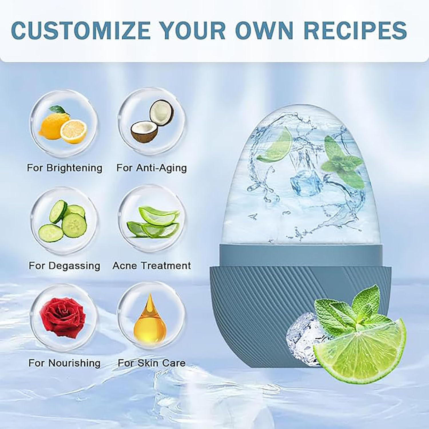 EOMECUIGAO Ice Cube Roller Massager for Face Silicone Ice Roller Massage Lift Firm & Brighten Face(Blue)