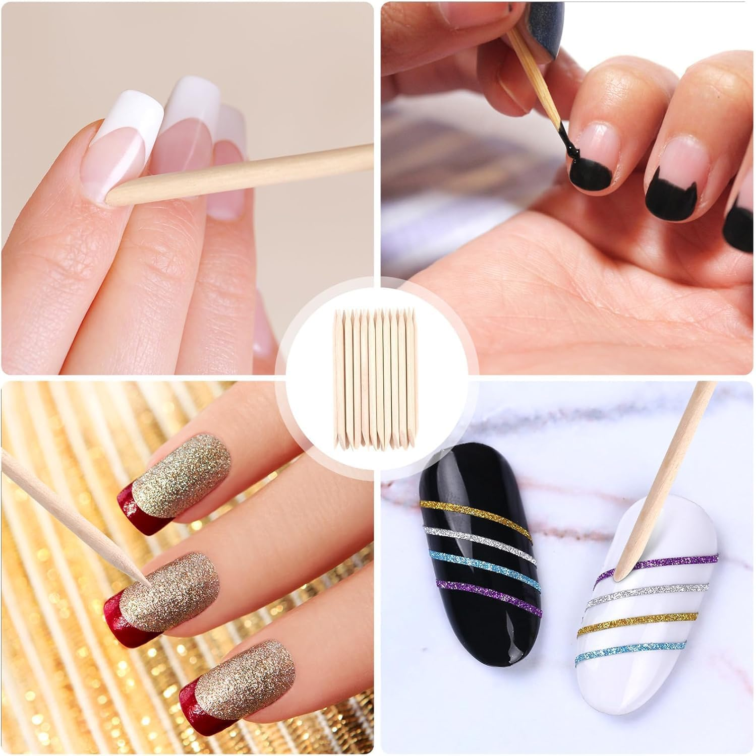 Orange Wooden Stick, 4.5 Inch Cuticle Pusher Remover Cuticle Sticks,Double Heads Multi Functional Cuticle Pusher Remover Nail Cleaning, Manicure Pedicure Tool(100 Count) image number 2