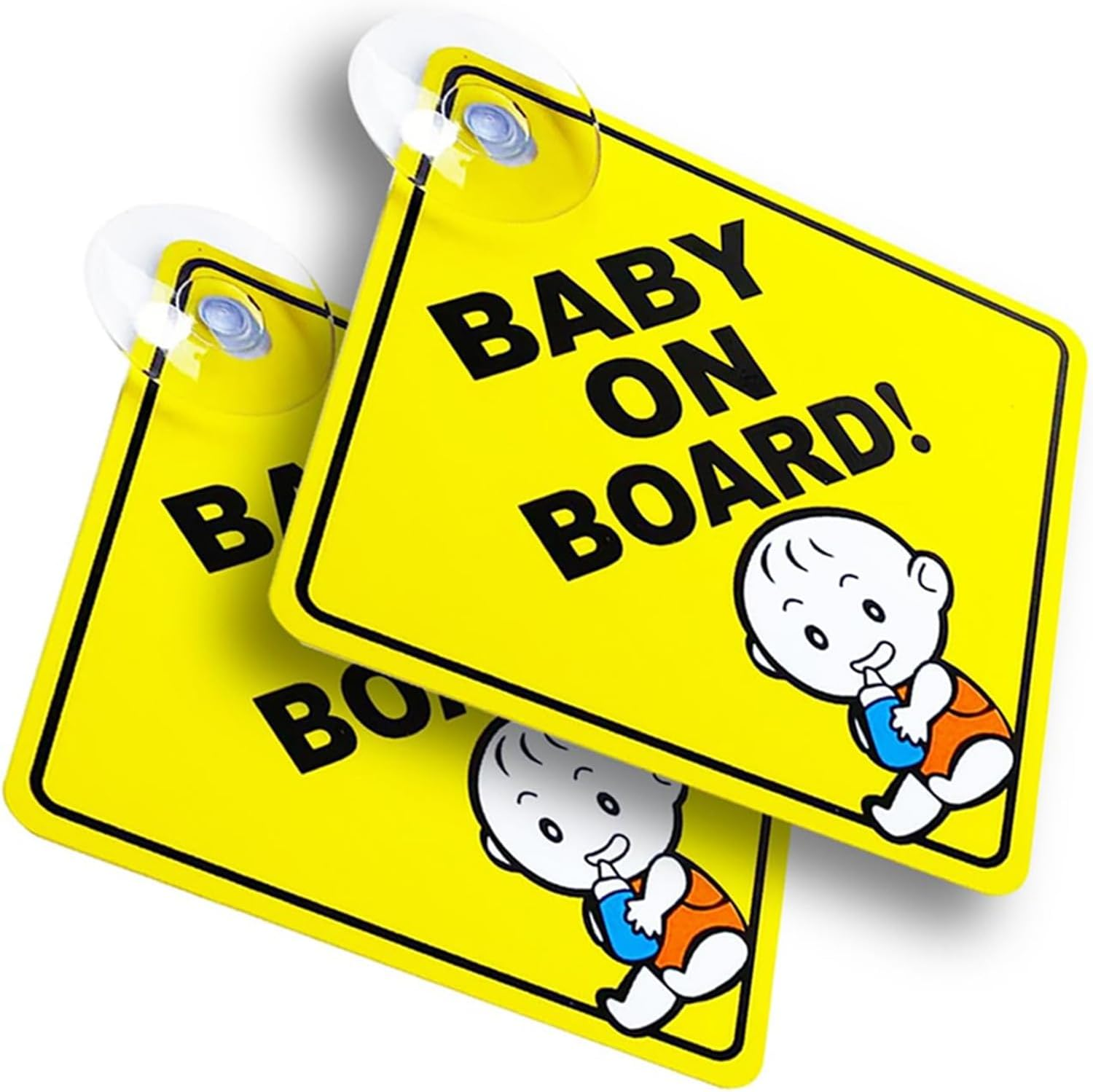 2Pcs Baby on Board Car Window Clings with Suction Cups - Reusable Safety Warning Signs for Child in Car, Removable Sticker Decals for Back/Side Windows, No Residue image number 6