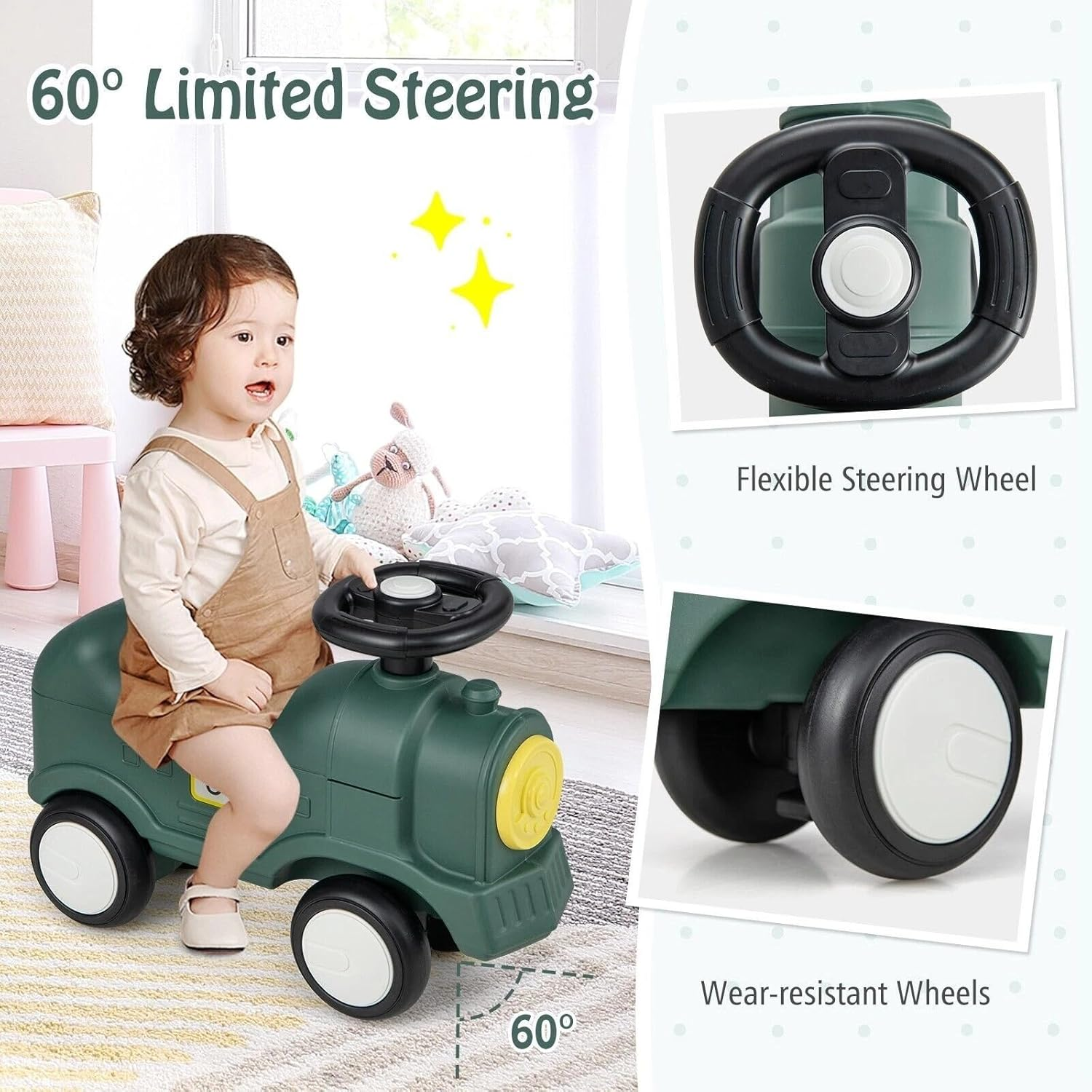 3-In-1 Rocking Horse, Ride-On Car & Balance Board for Toddlers, Safe Rocker with Wheels, Steering Wheel & Backrest (18&ndash;72 Months) image number 6