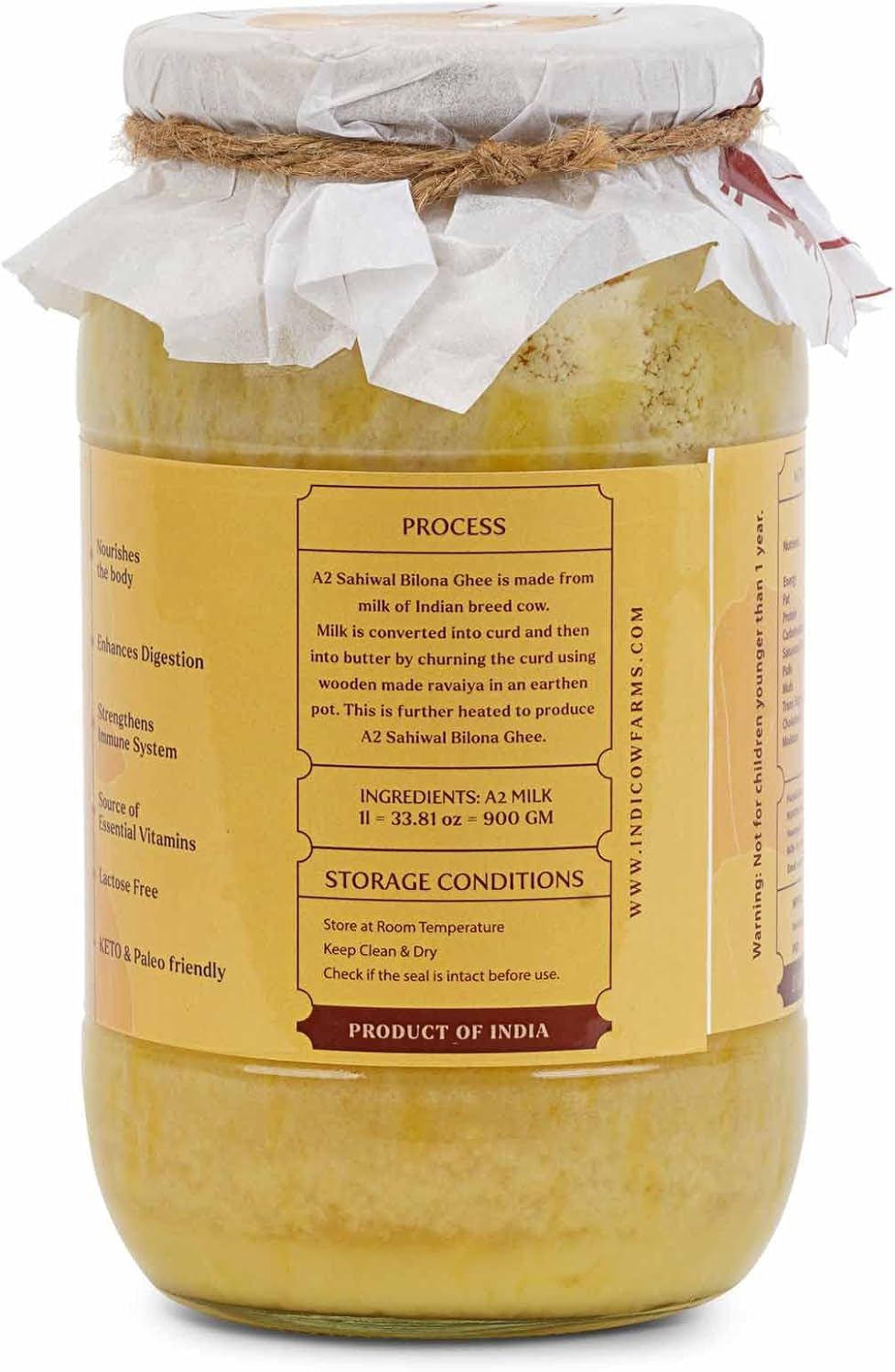 Indicow Organic Dairy Foods Pure Authentic A2 Ghee (1000Ml(1Ltr), Sahiwal) image number 1