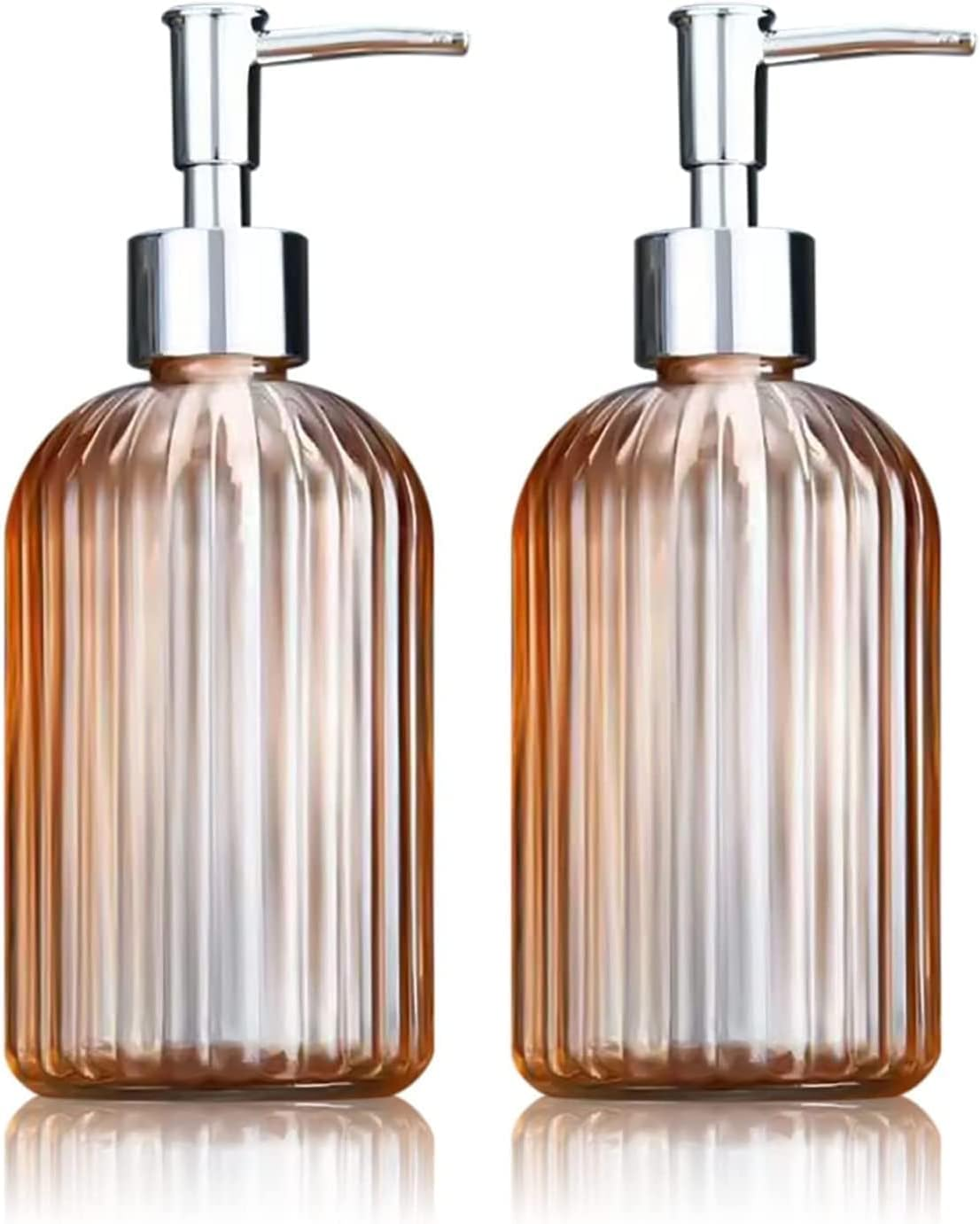 2PC Glass Jar Soap Dispenser - 14Oz Liquid Soap Dispenser, Refillable Liquid Bottle Dispenser, Premium Dispenser for Bathroom, Ideal for Kitchen Dish Soap, Soap, Shampoo Lotion Bottle (Transparent)