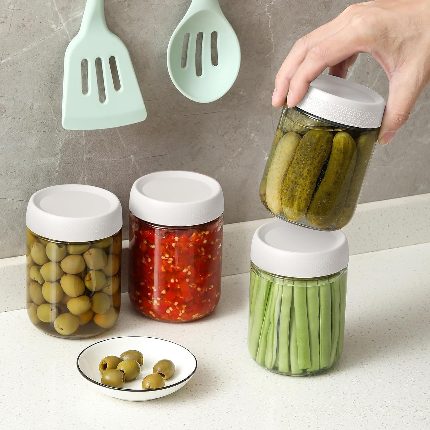 6 Pack Overnight Oats Containers with Lids, 16Oz Clear Glass Mason Jars with Airtight Lids, Breakfast Oatmeal Container to Go, Salad Meal Prep Jars for Salad Food Cereal Snacks Pudding Yogurt Storage image number 4