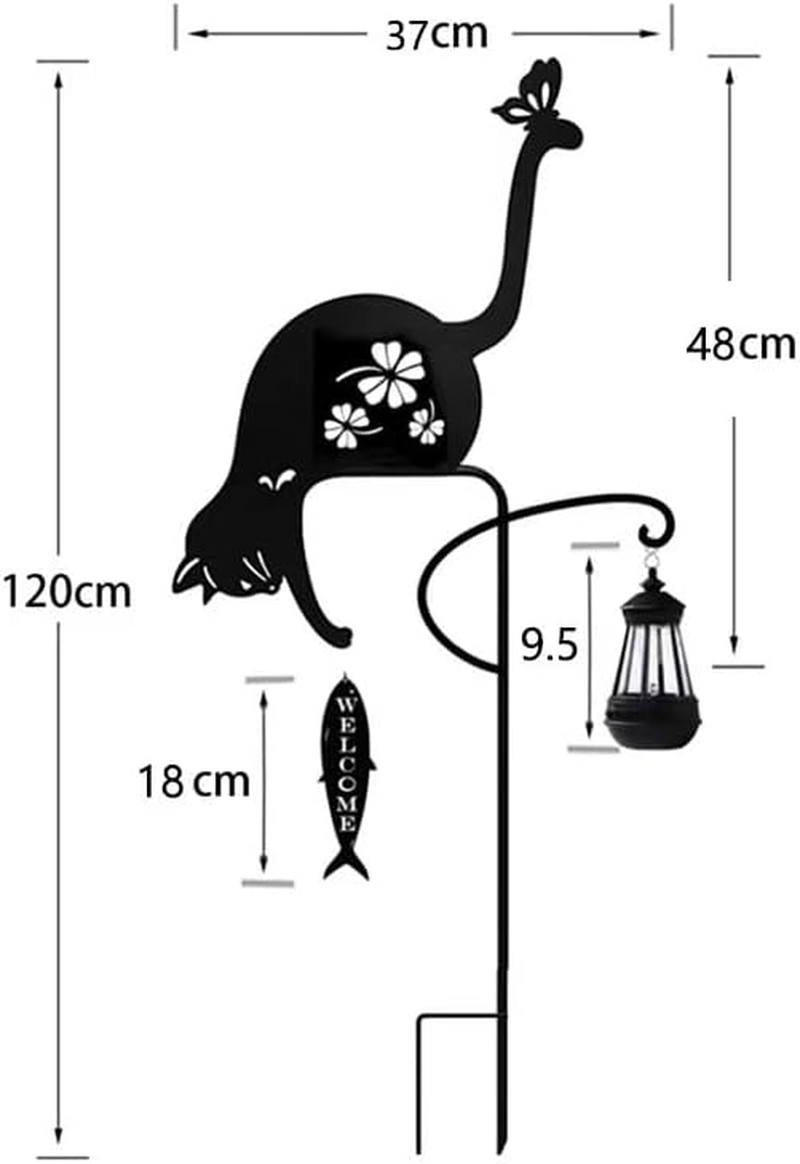 YZYOE Solar Powered Black Cat Fishing Light, Garden Decorative Iron Art Cute Cat Fishing Floor Light, Wireless Dusk Dawn LED Landscape Lamp Waterproof image number 2