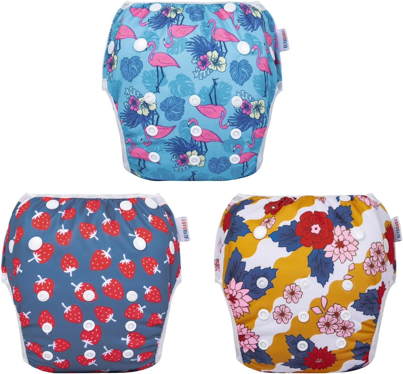 ALVABABY 3 Pack Swim Diapers Baby Toddler Infant Snap Adjustable Reusable Swimming Diaper Baby Boy and Girl Large 3ZSWY37-AU