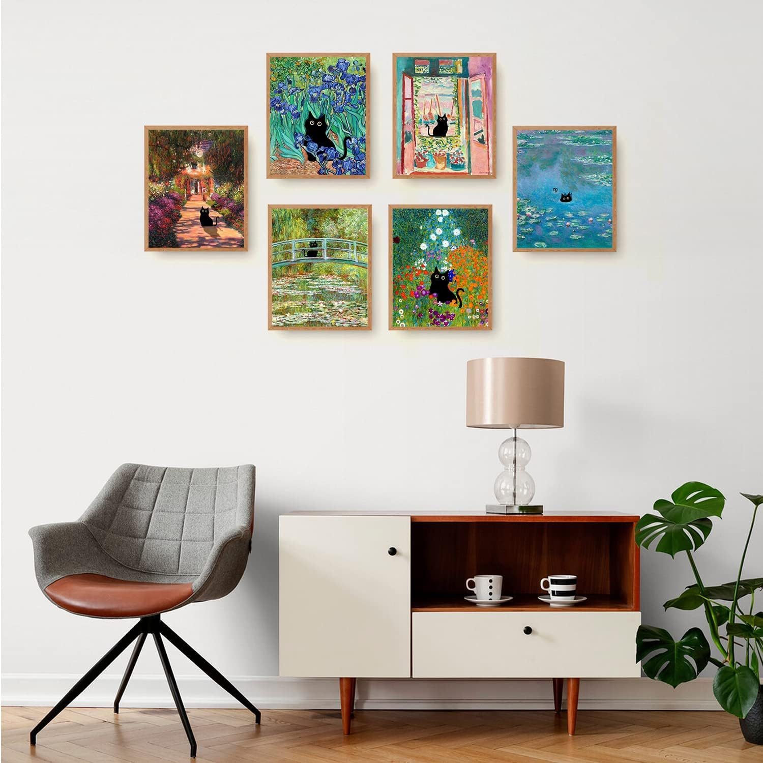 ZIENVE Funny Black Cat Wall Art Prints, Set of 6 Canvas Artwork Posters Cute Aesthetic Vintage Floral Matisse Monet Van Gogh Poster for Living Room Bedroom Room Decor, 20 X 25Cm Unframed - Matisse image number 6