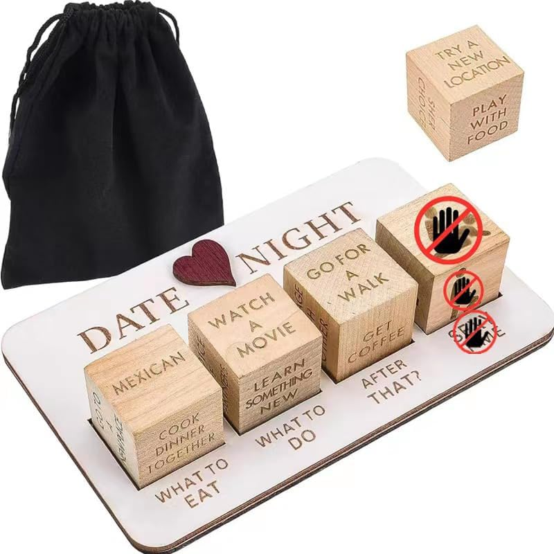 FOWSEEK Date Night Dice, Funny Date Night Idea Dice for Couples, Portable Wooden Dice Kit for Wife Husband Girlfriend Boyfriend Couples Games Valentine'S Day Wedding Anniversaries Birthdays Gifts