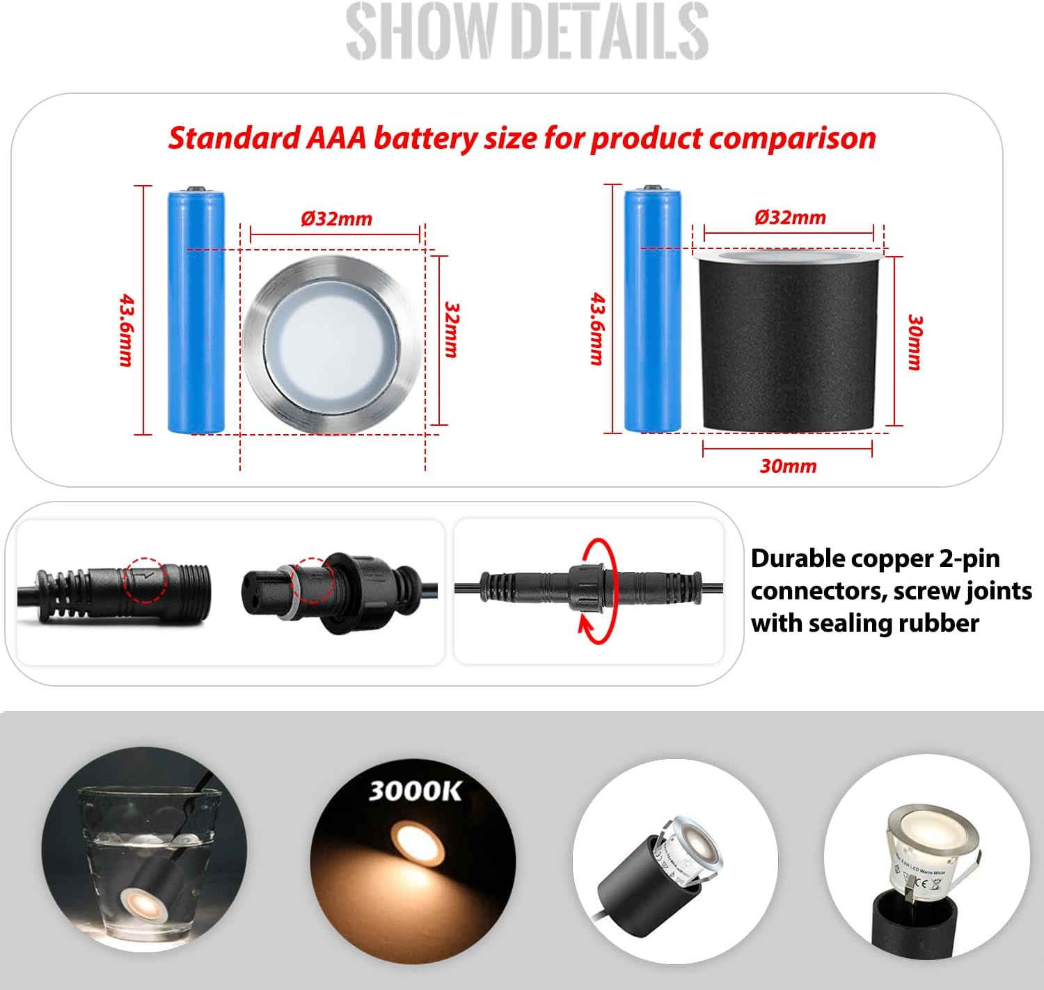 Arotelicht 16Pack LED Deck Lights, IP67 Waterproof Recessed Spotlight with Protecting Shell &Oslash;32Mm, 12V Low Voltage Decking Lights for Outdoor Garden Patio Step Plinth and Indoor Kitchen Floor image number 1