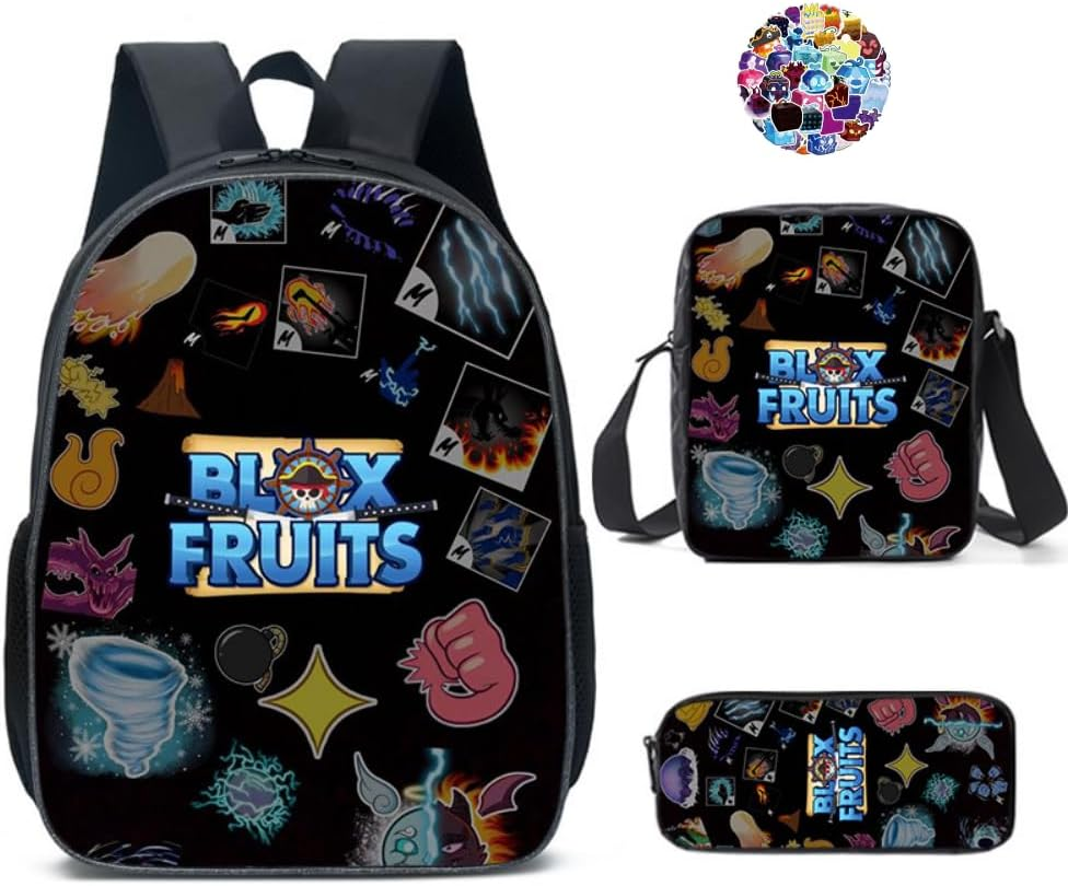 3Pcs Anime Game Backpack Set with Stickers,16In 3D Printed Cartoon School Bags for Elementary and Middle School Students and Game Fans Teens Birthday Gift.