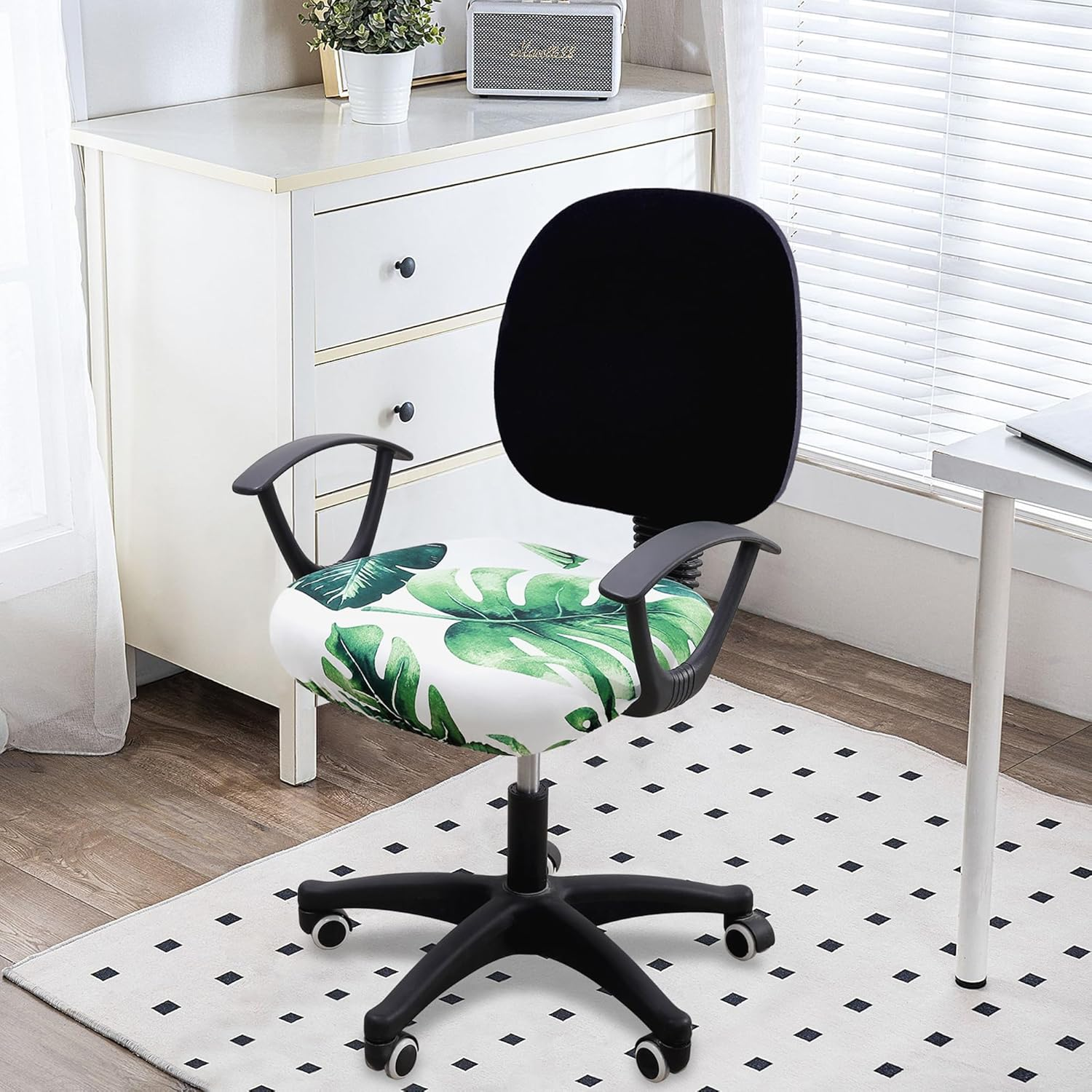 Smiry Printed Office Computer Chair Seat Covers, Stretch Fit Universal Desk Rotating Chair Cover Washable Removable Seat Cushion Protectors - Green image number 3