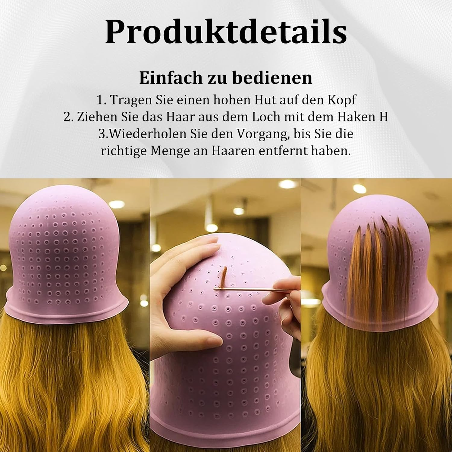 Highlight Cap, Silicone Highlight Set 7 Pieces, Hair Dye, Colour Your Hair Yourself, Dye Your Hair Brushes and Hat, Pink, Ideal for Family and Hairdressing Salons Dyeing image number 1