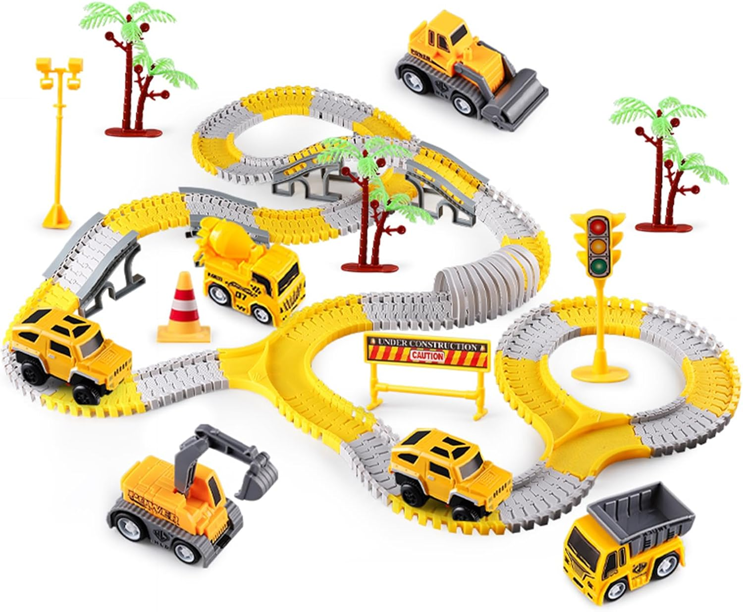 Kids Toys 305 PCS Construction Race Tracks Toy for 3 4 5 6 7 8 Year Old Boys Girls, 5 PCS Construction Truck Car and Flexible Track Play Set Create a Engineering Road Games Toddler Toys Birthday Gifts image number 2