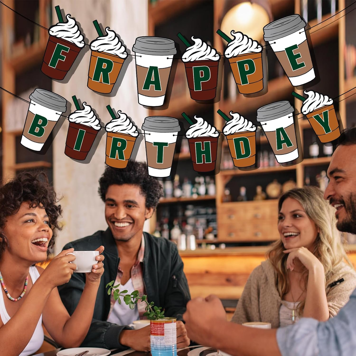 Frappe Birthday Banner, Pre-String Frappe Coffee Birthday Decorations Frappe Birthday Banner Coffee Themed Party Decorations for Coffee Party Supplies