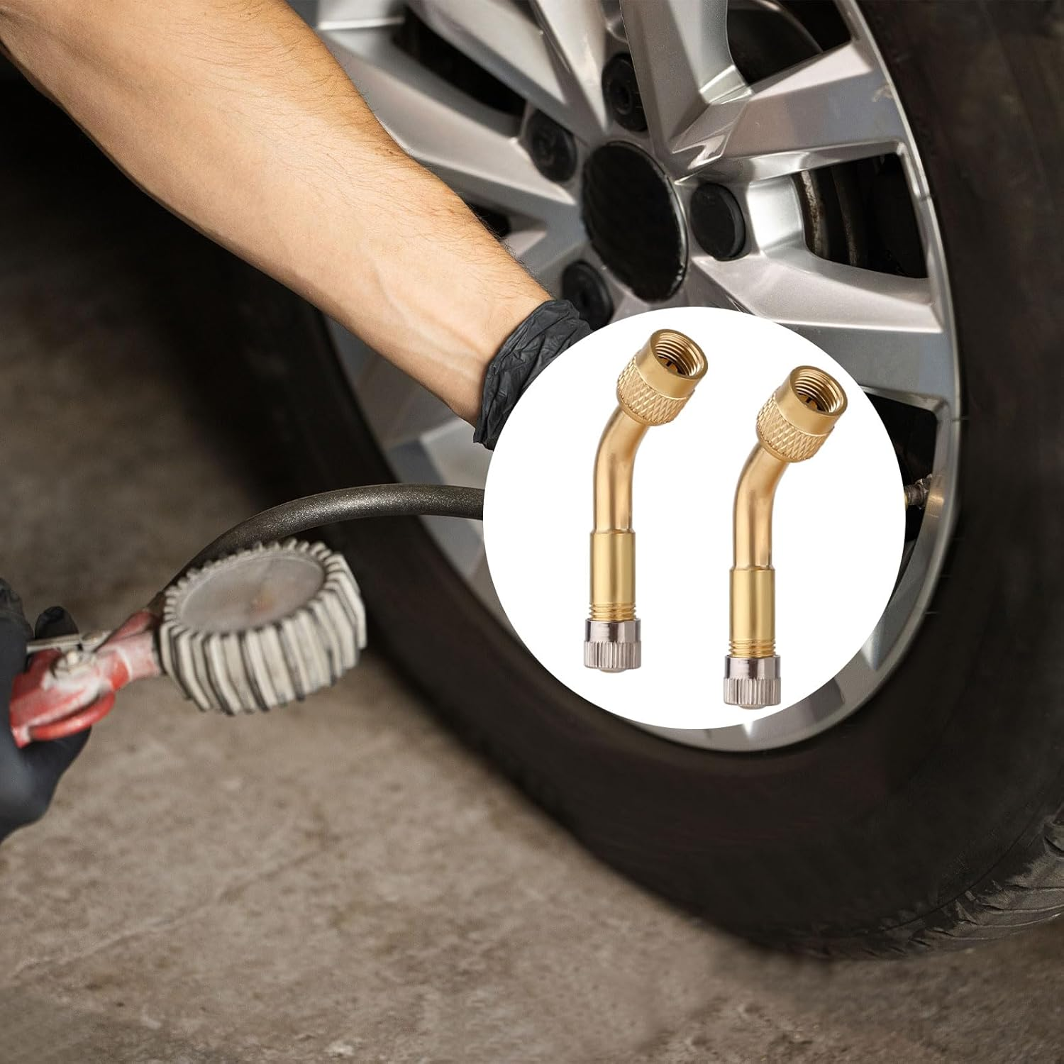 Gosknor 2Pcs Tire Valve Extension, 135 Degree Tyre Valve Extension Adaptor Brass Tire Valve Stem Extenders Valve Stem Adapter for Cars Motorcycles Stroller Bicycles RV image number 6