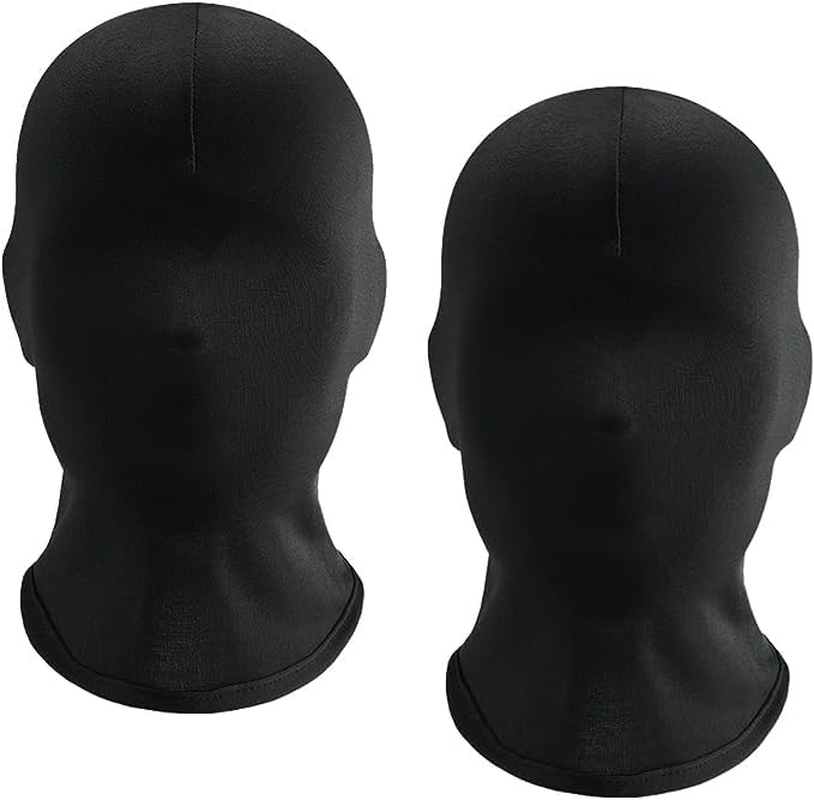 2 PCS Halloween Black Full Face Cover Spandex Mask - Head Cover Faceless Morph for Party Costume Adult