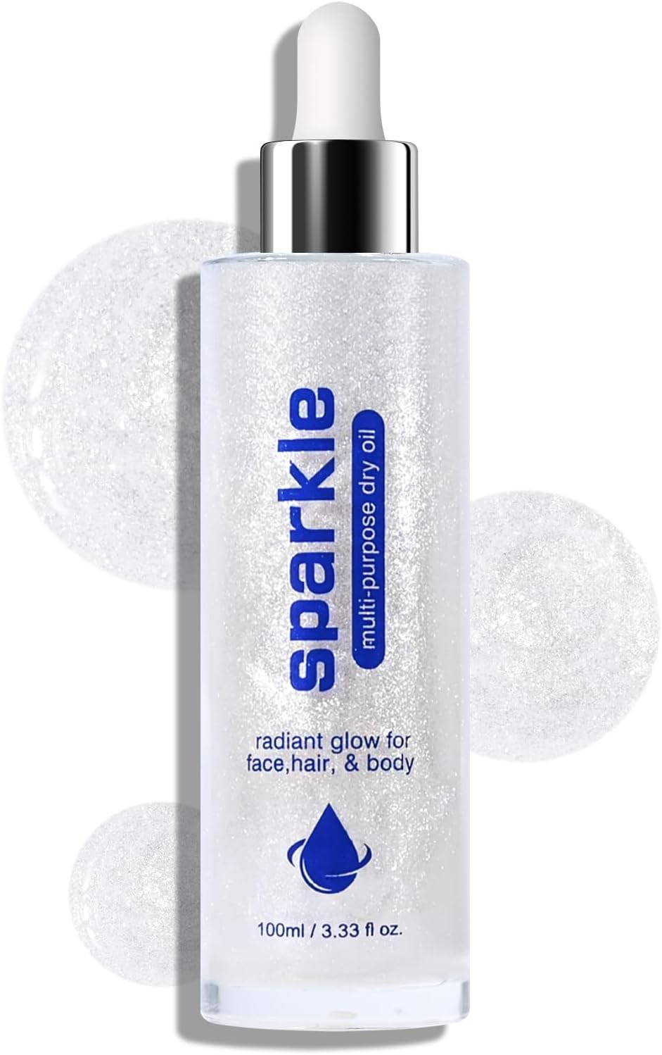 KYDA Body Shimmer Oil, High Gloss Face and Body Luminiser Oil, Face Glitter Lotion Makeup, Long Lasting and Moisturising Liquid Highlighting Drops for a Radiant Glow, White Moonbeam, 3.33 Fl Oz image number 1