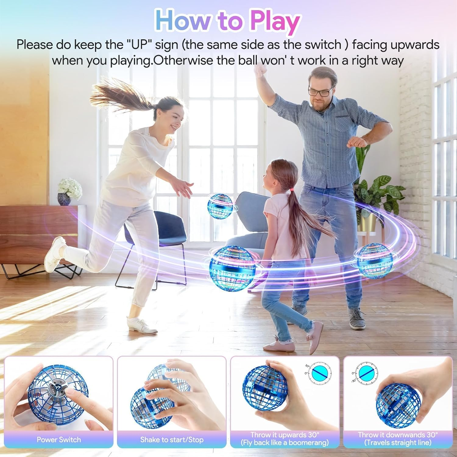 Lshfjnd Orbit Flying Toy, Ball Toy, Boomerang, Hand Controlled, 2023 Flying Spinner with Magic Lights, 6-10 Years, Teen, Blue, USB Charging Cable, Instruction Manual image number 1