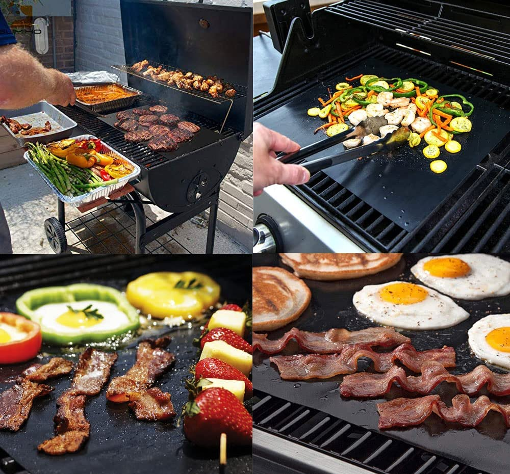 BBQ Grill Mat, 8 Pack(6 Solid Mats * 2 Mesh Mats) Non-Stick BBQ Baking Mats Reusable for Charcoal, Gas or Electric Grill - Easy to Clean, Heat Resistant Barbecue Sheets image number 6