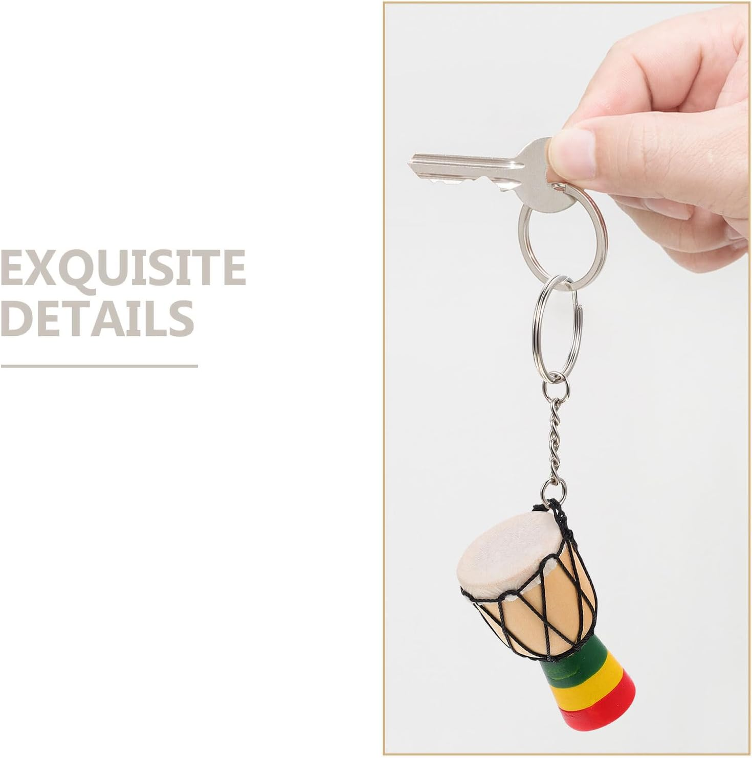 WHAMVOX African Drum Pendant Keychain Set, 3Pcs Wooden Mini African Drum Key Rings with Leather Stitching, Decorative Key Hanging Charms for Travel and Souvenirs Random Style image number 5