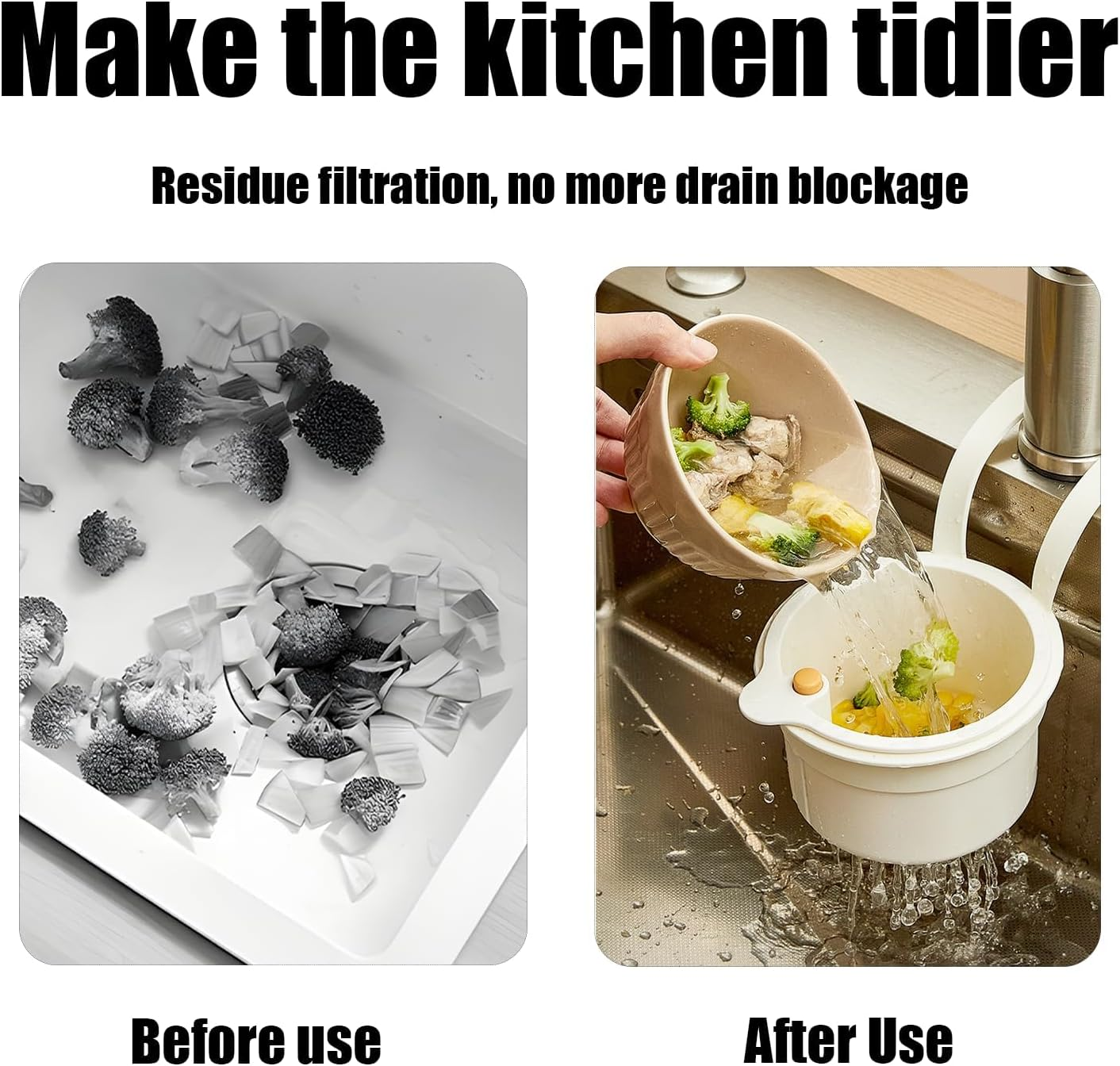 Hanging Silicone Sink Strainer Basket, Food Waste Drain Basket with Handle, Kitchen Garbage Filter Holder for Sink (White) - White image number 6