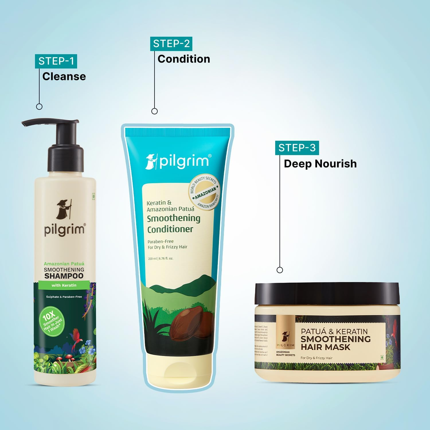 Pilgrim Hair Conditioner, 200Ml, Patu&aacute; & Keratin, Silicone Free, for Dry & Frizzy Hair image number 1