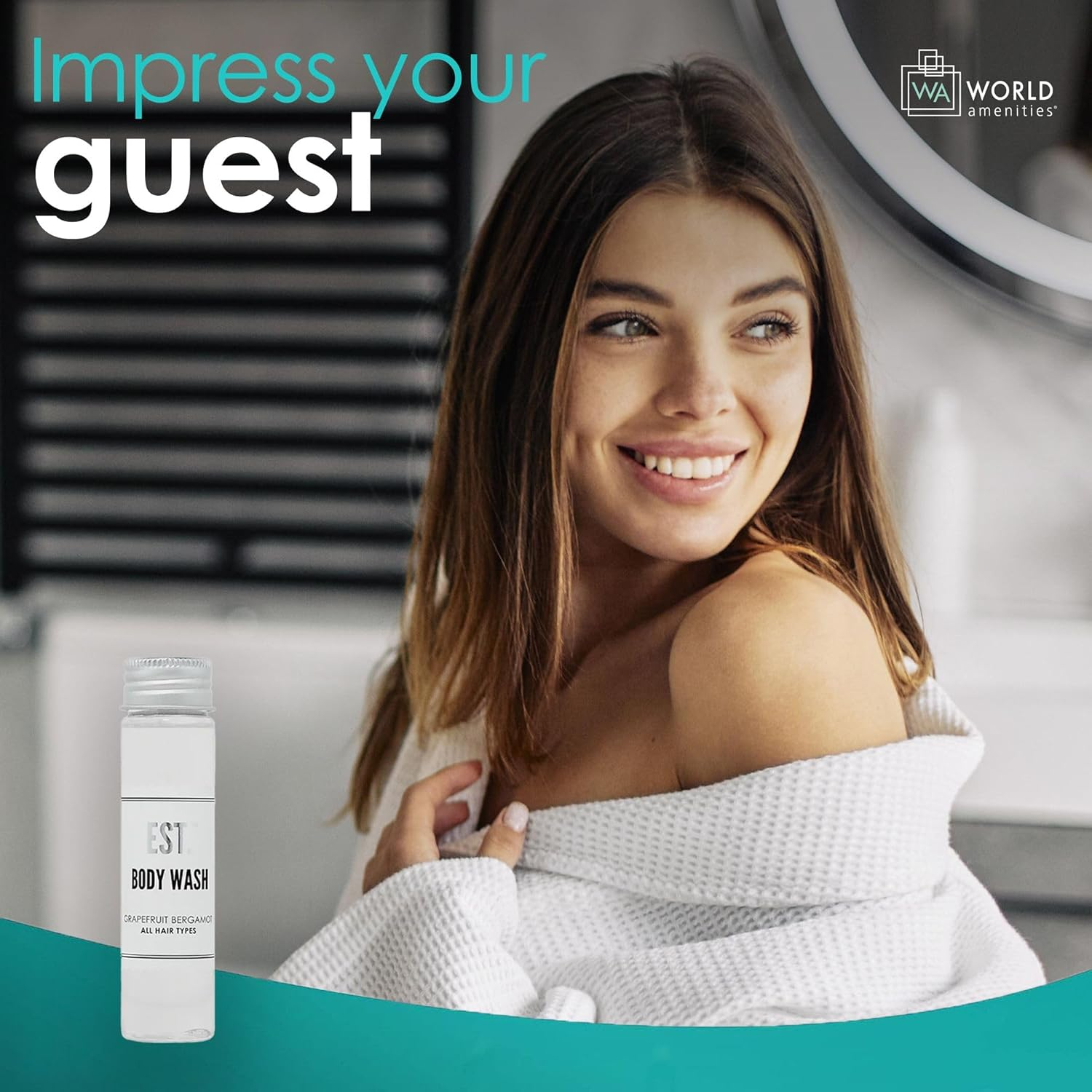 World Amenities EST. Body Wash with Grapefruit-Bergamot Fragrance, Biodegradable/Recyclable Bottle with Screw Top, 1.41Oz / 40Ml , Pack of 48 image number 3