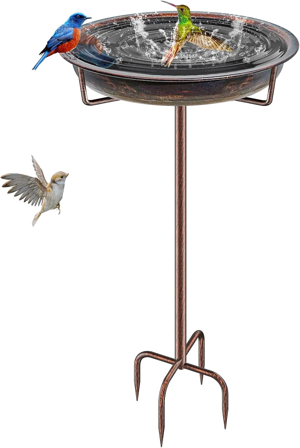 Metal Bird Bath for outside Garden Birdbath Bowl, 36.2" Height Freestanding Bird Feeders for Outdoors with 4 Prongs Base Stake, Standing Birdfeeders for Yard Lawn Decor (Retro Copper) - Retro Blue image number 5