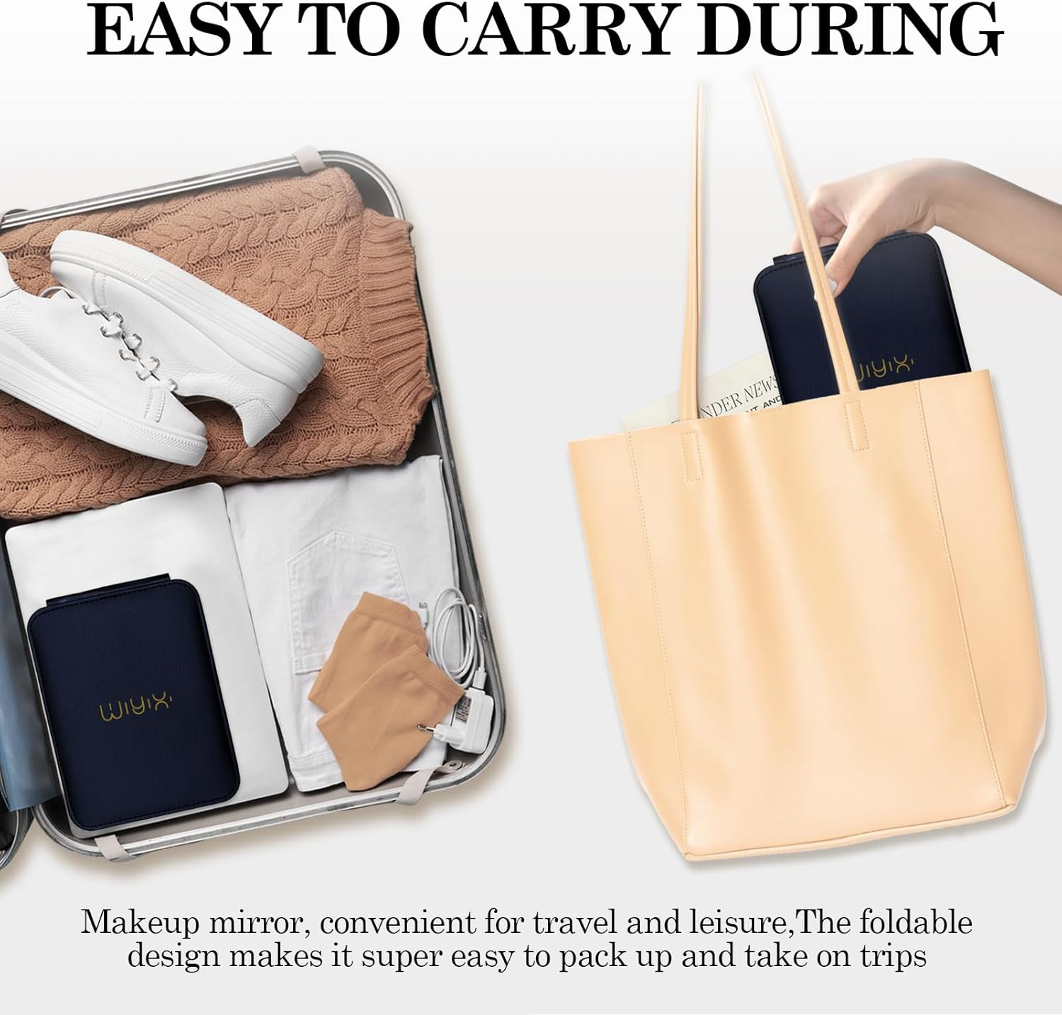 SYHITOU Foldable Travel Makeup Mirror,Adjustable Angle Portable Standing Vanity Mirror, Compact PU Leather Design for Home/Camping/Professional Use, Classic Black (8.4"X6") - Fresh Green image number 2