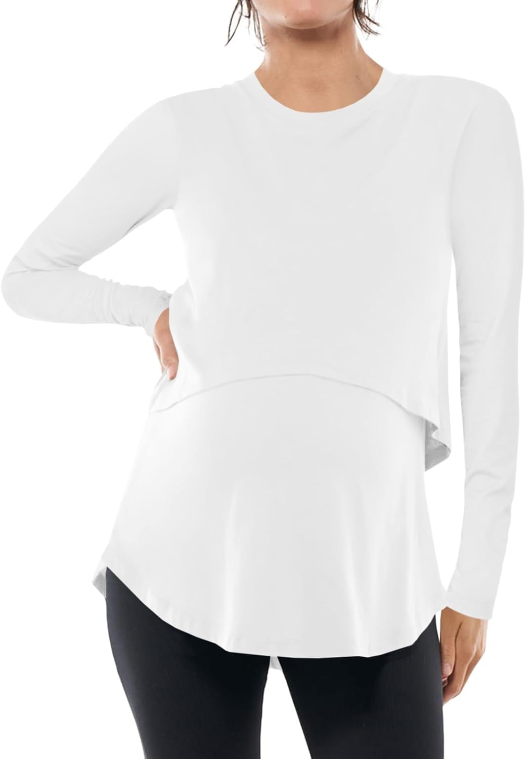 Tankaneo Womens Maternity Nursing Tops Casual Long Sleeve Double Layer Breastfeeding Shirts Pregnancy Clothes