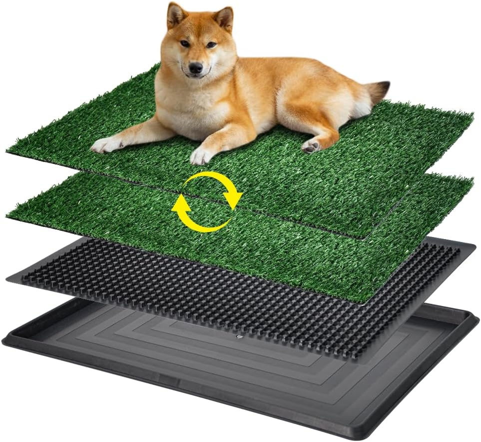 Melpet Large Dog Toilet with Artificial Grass, Portable Indoor Outdoor Pet Potty Training with 2 Grass Pads 2 Trays, 76X51Cm image number 1
