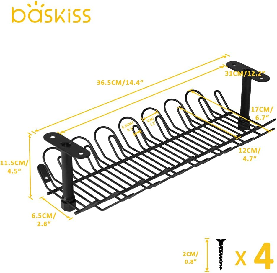 Under Desk Cable Management Tray 2 Packs, 36.5Cm Cord Organizer for Wire Organization, Heavy Metal Holder for Computer Home Office Kitchen Workstation to Cover and Hide Power Strips (Black) image number 2