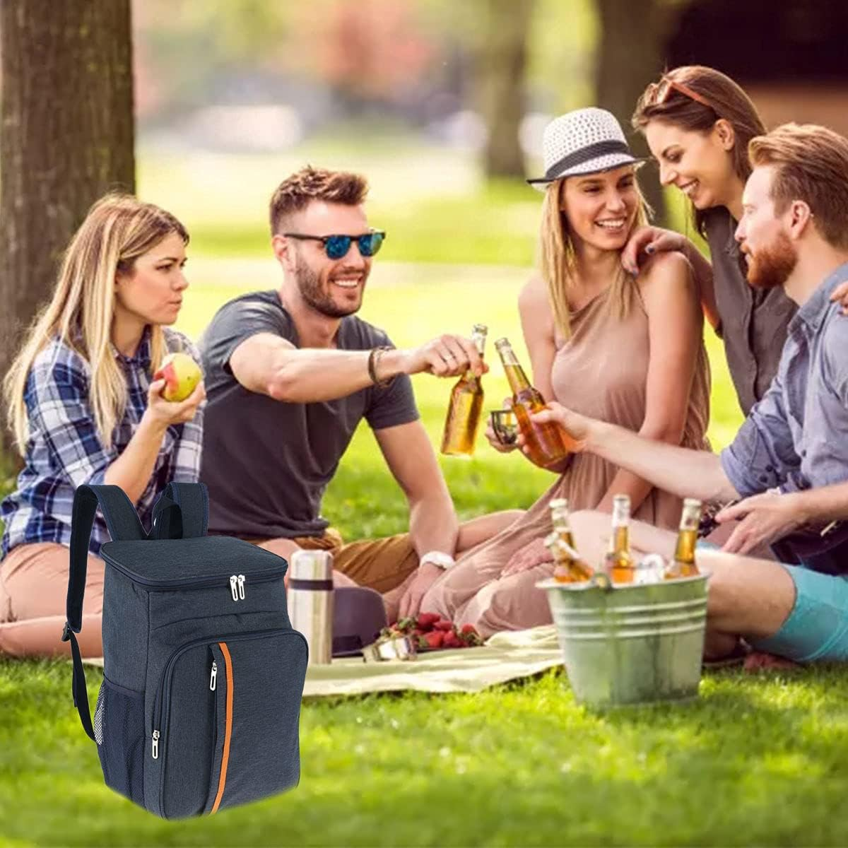 Cooler Backpack 20L Leakproof Insulated Backpack Multiple Pockets Picnic Backpack Large Capacity Cooler Bag Insulated Large Picnic Beer Bag Backpack Freezer for Camping Hiking Beach (Navy Blue) image number 4