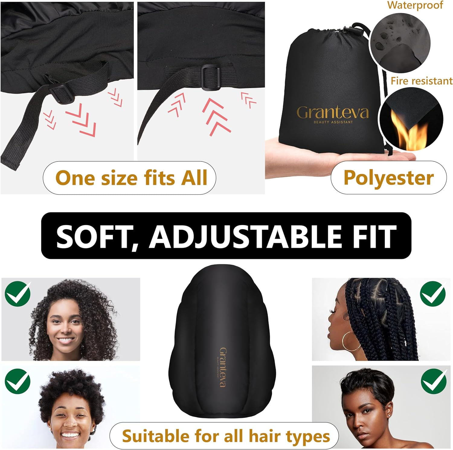 Large Hooded Hair Dryer Bonnet W/Integrated Headband - Reduces Heat Exposure around Ears & Neck - Enhanced Size for Use with Rollers, Speeds up Drying Time, Safe Deep Conditioning at Home, Adjustable image number 6