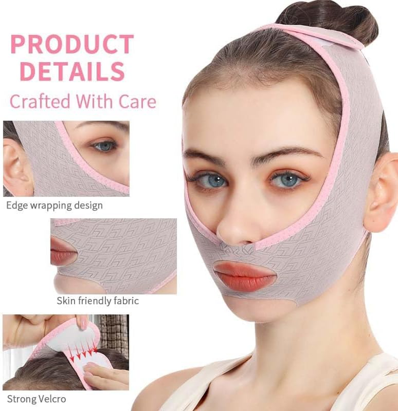 LGLAU Beauty Face Contouring Sleeping Mask Chin Reducer,Reusable V Line Lifting Mask,V Line Shaping Facial Masks,Slimming Face Strap Masks Anti-Aging and Anti-Wrinkle Band,Chin up Mask Face (Pink) image number 2
