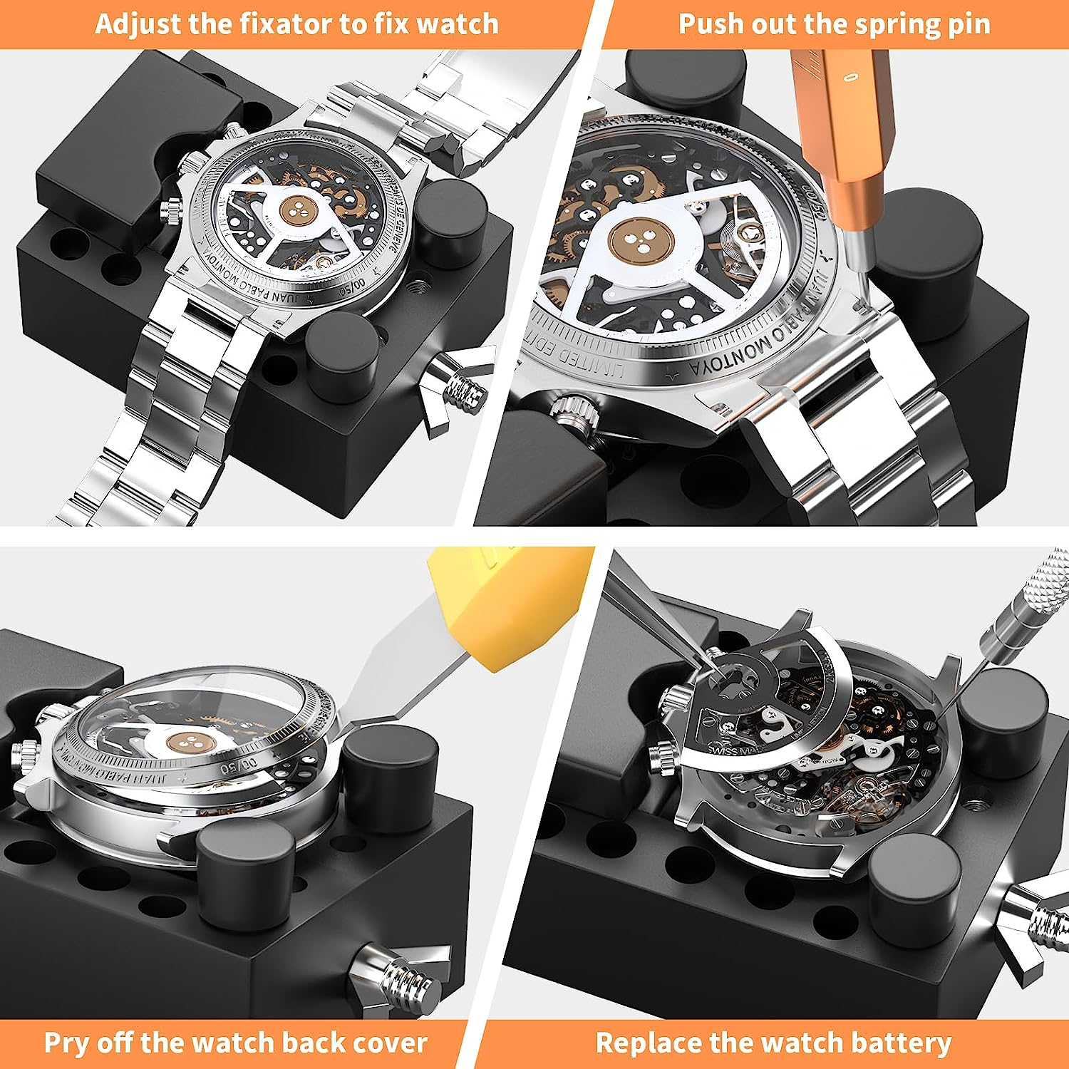 Watch Repair Tool Kit, Watch Band Link Tool Set Watch Case Opener Spring Bar with Carrying Bag, Replace Watch Battery Helper Multi Functional Tools with User Manual for Beginner image number 1