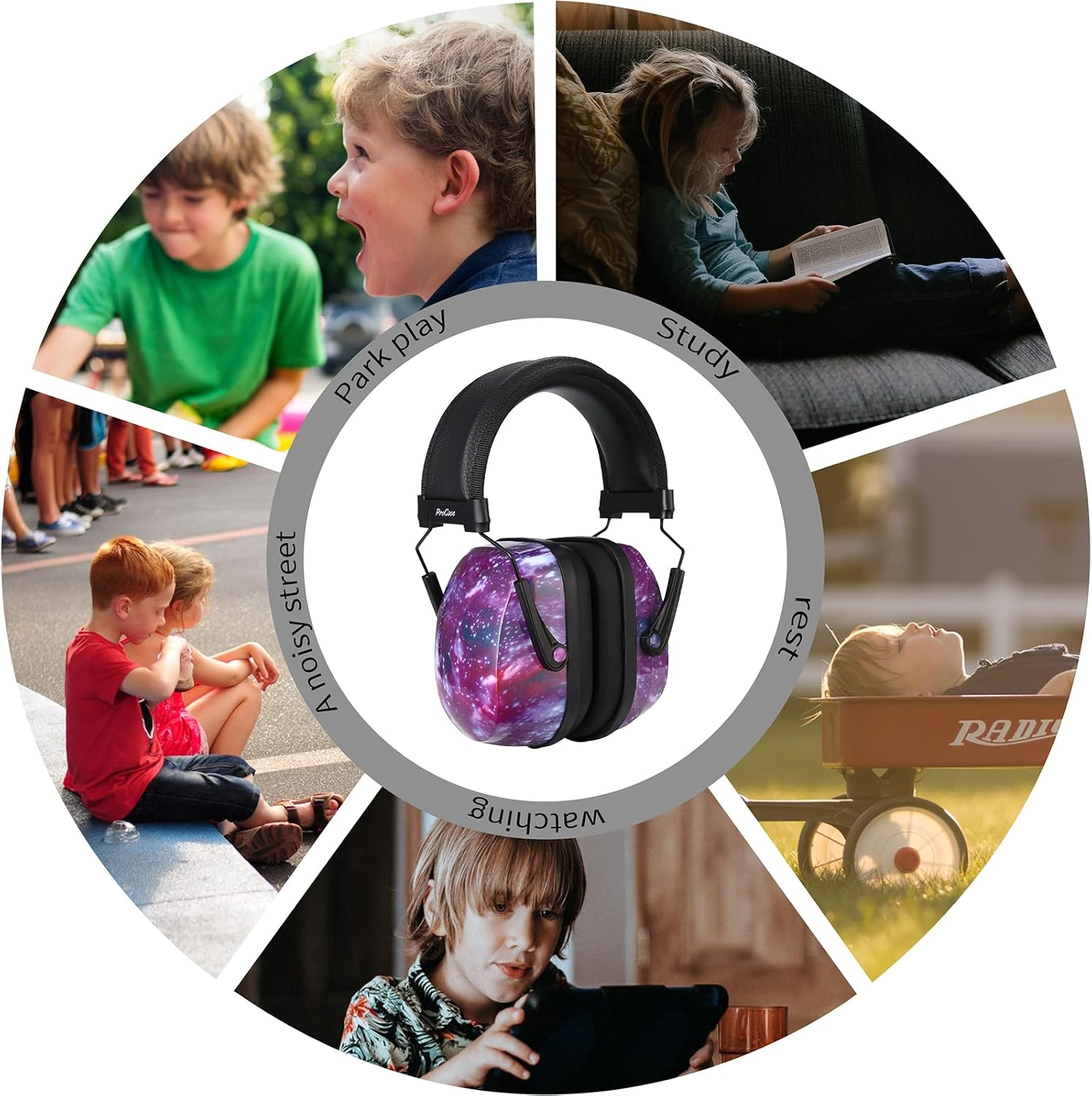 Procase Kids Ear Protection, SNR 29 Db Noise Cancelling Headphones for Autism Children Toddler, Sound Proof Noise Reduction Earmuffs for Fireworks, Flight, Concert -Starry Purple - Black image number 5