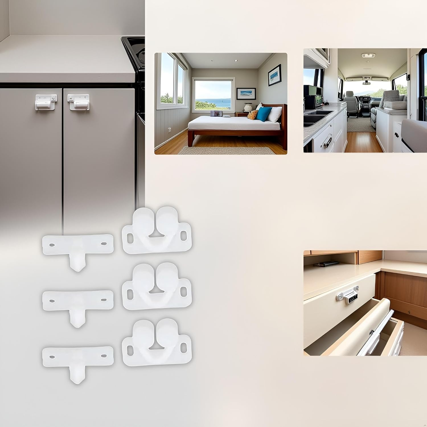 3Pcs White Marine Boat Ball Catch Door Cupboard Spring Back Plates Roller Latch Plastic Catches Cabinet Hardware, Cabinet and Furniture Door Catches image number 2