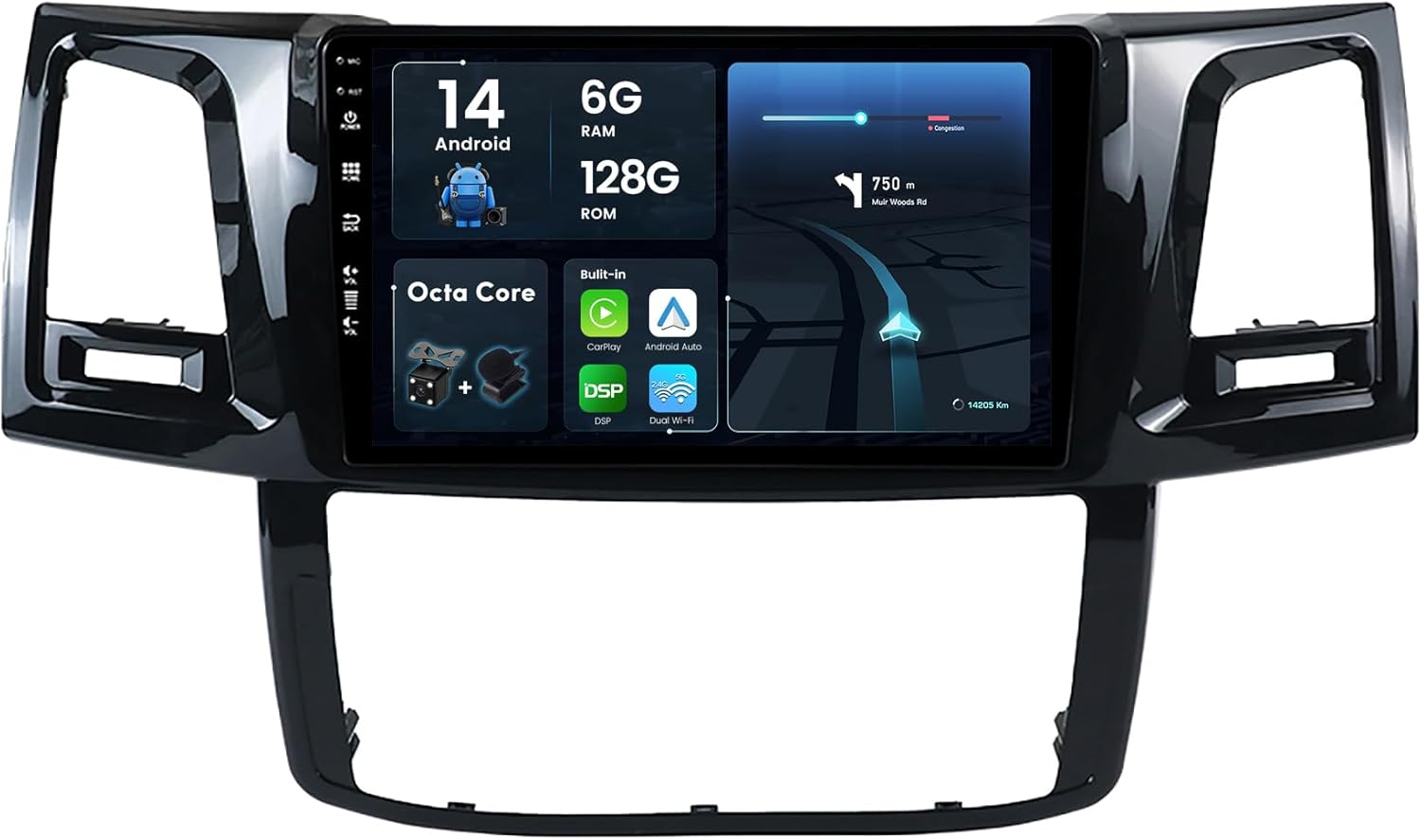 6G+128G - Android 14 IPS Car Stereo for Toyota Fortuner Hilux Revo Vigo (2005-2014) - Wireless Carplay/Android Auto - Camera + MIC - 9 Inch 2 Din - DAB Steering Wheel Fast-Boot 360-CAM GPS image number 1