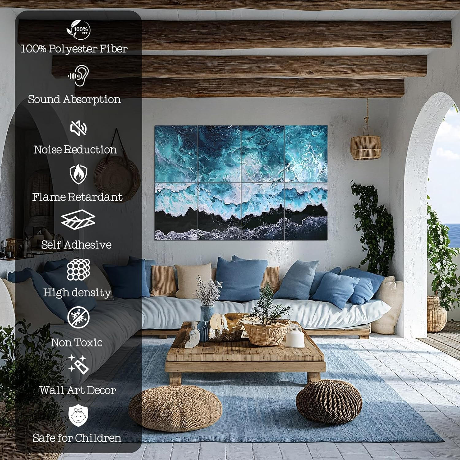 8 Pack Acoustic Panels, Soundproof Wall Panels, 48X32Inches Sound Proof Panels for Walls, Sound Absorbing Wall Art Decorative, Sound Dampening Panels for Recording, Home Studio(Black Beach) image number 4