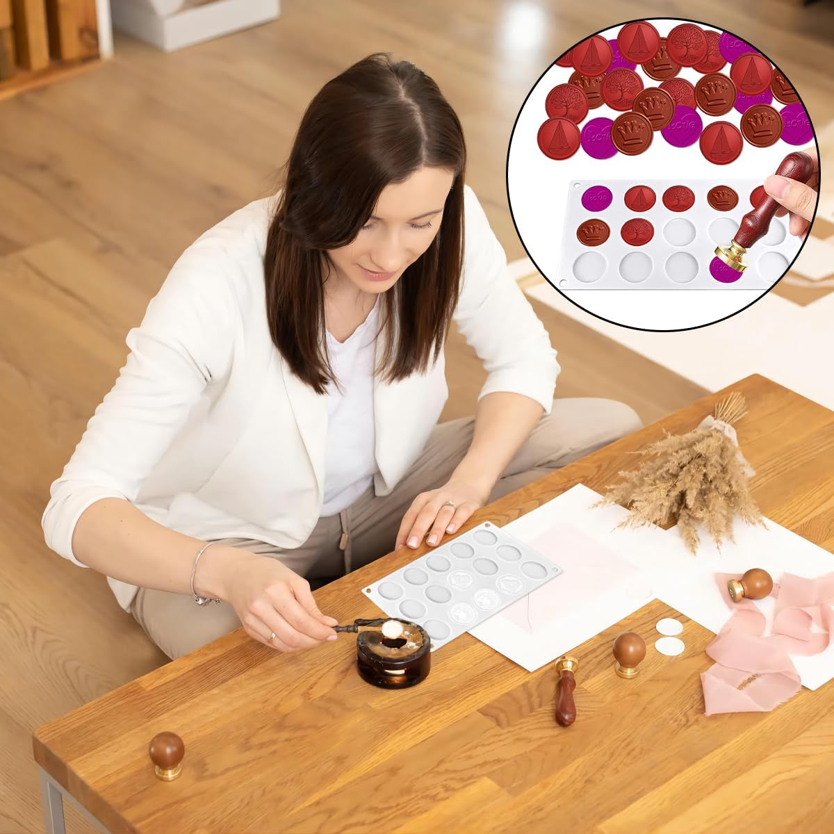 BEZANU Wax Seal Pad, 15-Cavity Silicone Wax Seal Molds for DIY Craft, Sealing Wax Stamp (White) image number 4