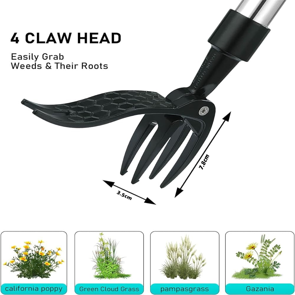 Weed Removal Tool Weed Puller Tool 39.3 Inch Stand up Weed Puller Heavy Duty Long Handle Garden Weeding Tool with 4 Claws Easily Remove Weeds without Bending Pulling or Kneeling image number 2