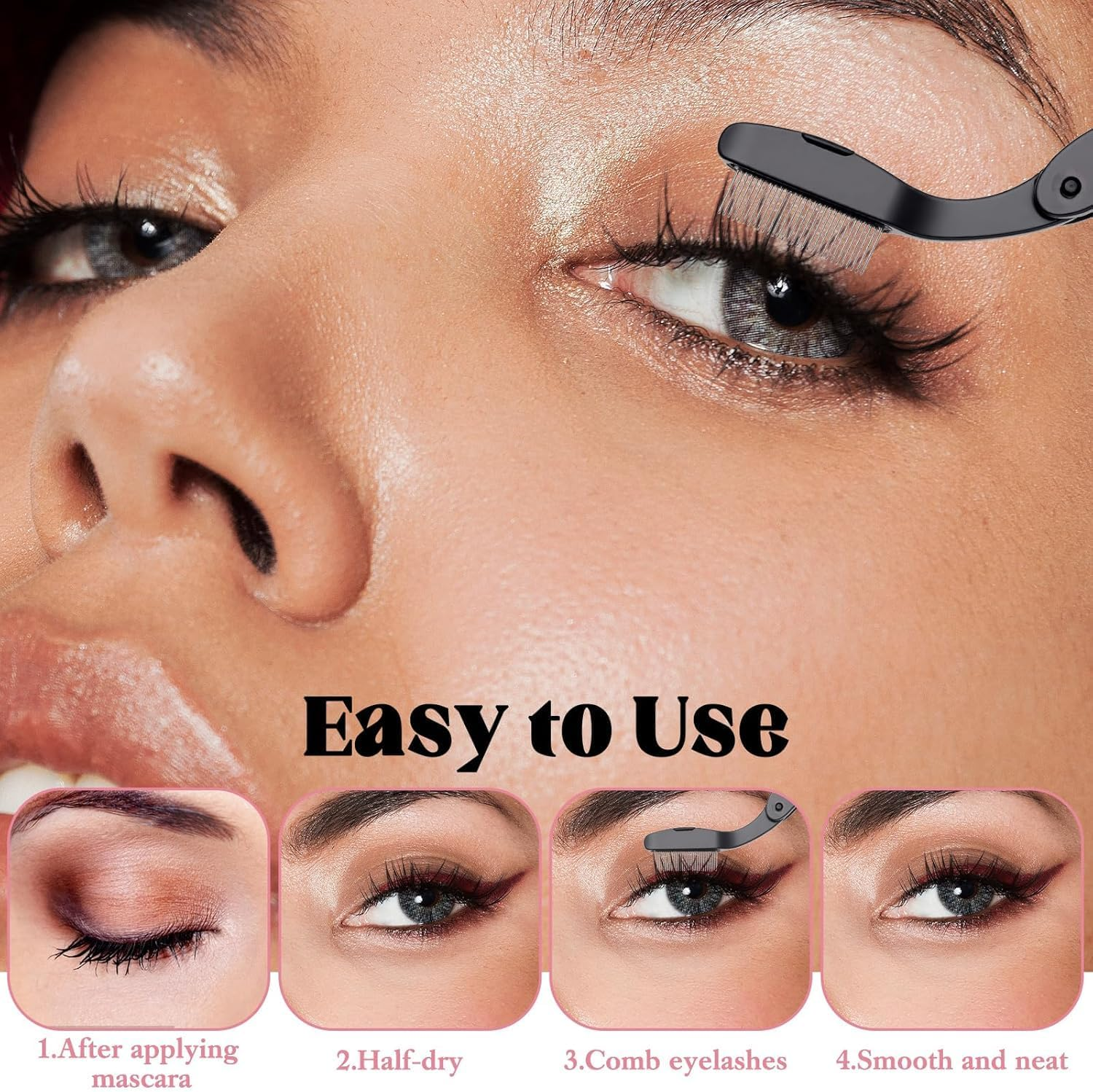 Folding Stainless Steel Metal Teeth Eyebrow Separator Comb, 4Pcs Foldable Eyelash Comb Dense Lash Separator Eyebrow Brush, Folding Eyelash Lash Separator Comb Brush with Metal Teeth for Women image number 3