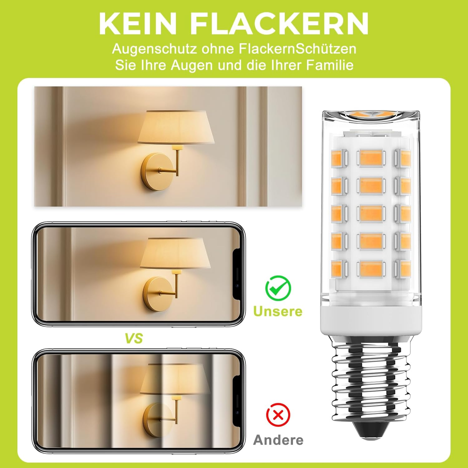 Ruledne E14 LED Bulbs Warm White 2700 K, 4 W Replacement for Halogen Bulb 40 W 50 W, E14 LED Light Bulb AC 230 V Mini Bulb, CRI 85+, No Flickering 520 LM, Not Dimmable, Pack of 10 image number 6